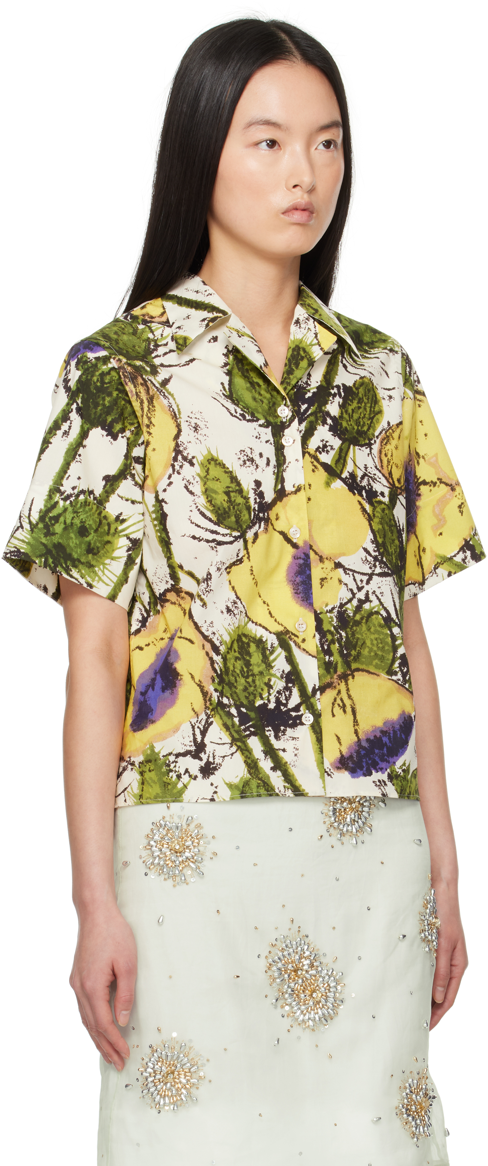 Wales Bonner Althea Floral Print Shirt In Poppy Yellow