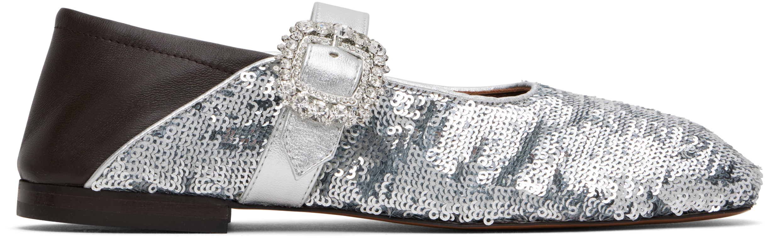 Silver & Brown Glide Ballerina Flats