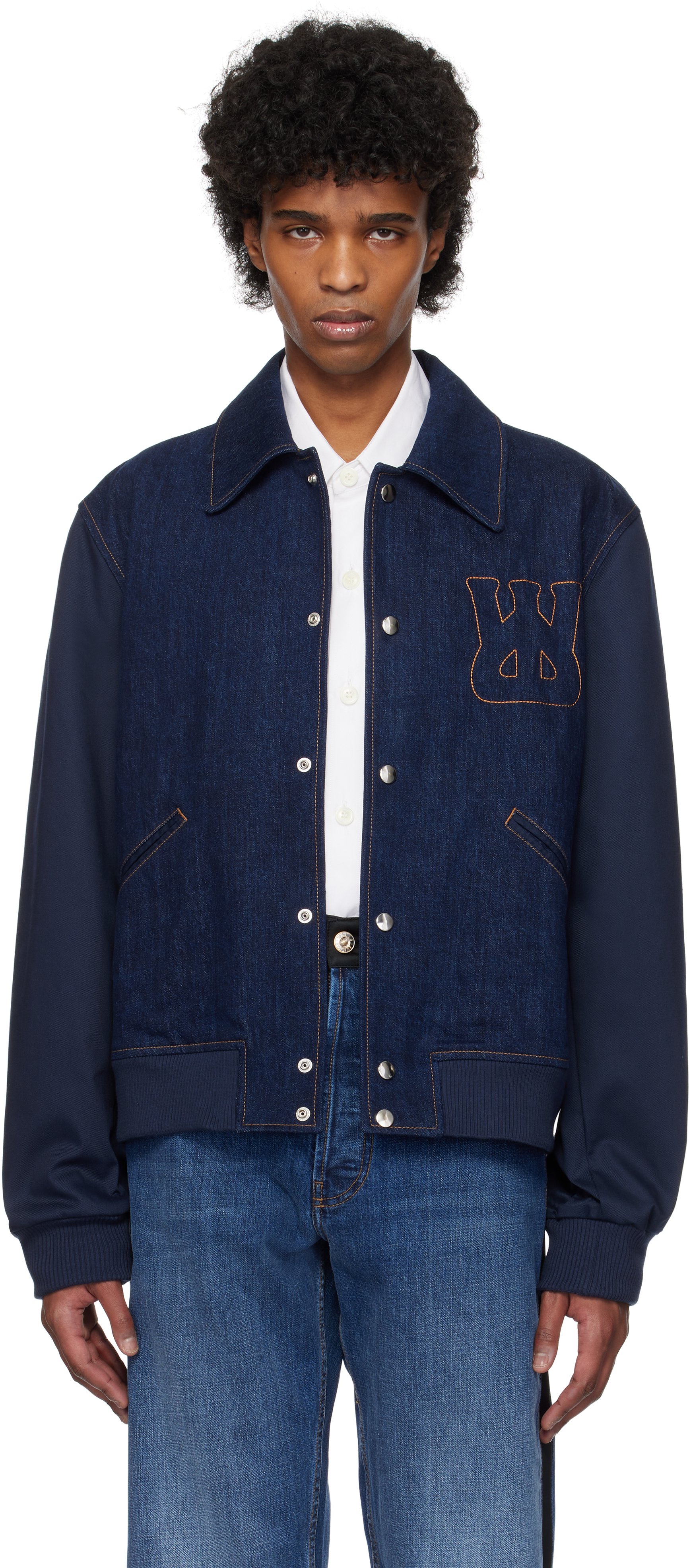 Blue Echo Denim Varsity Jacket