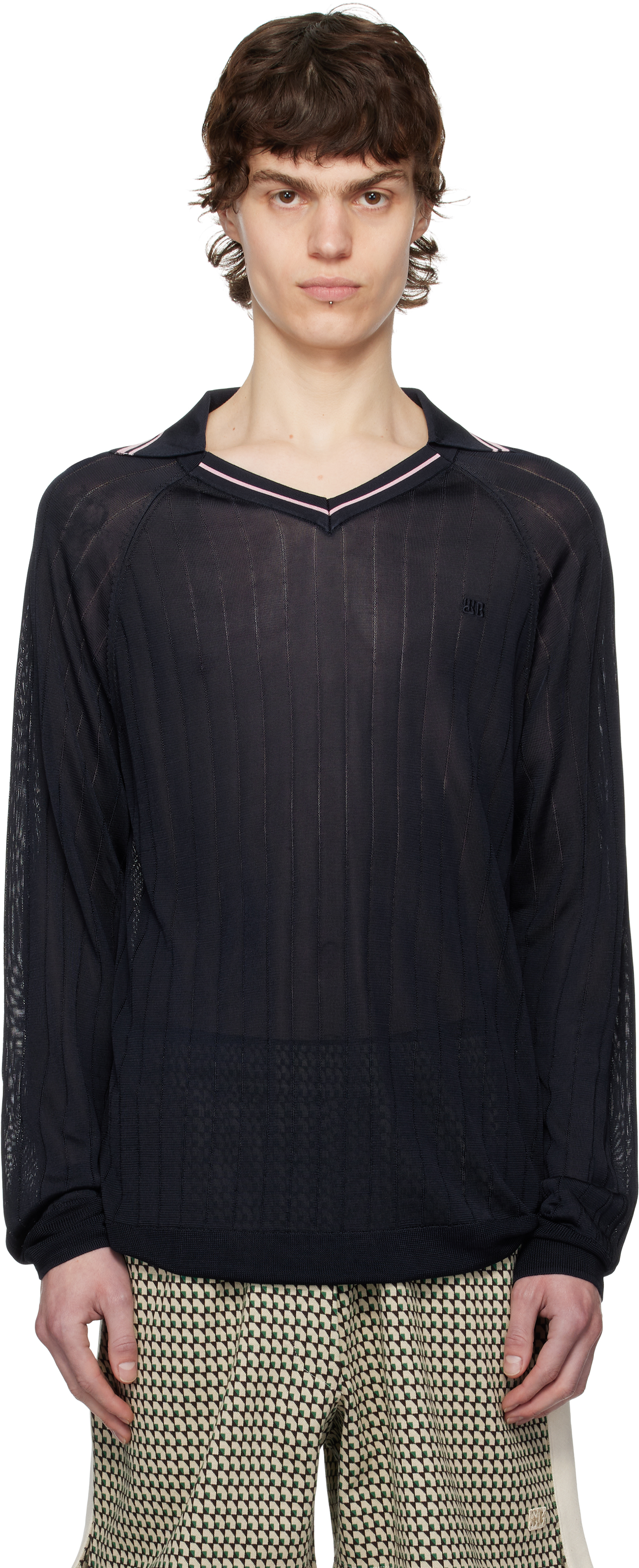 Wales Bonner Navy Roots Polo In Navy / Pink