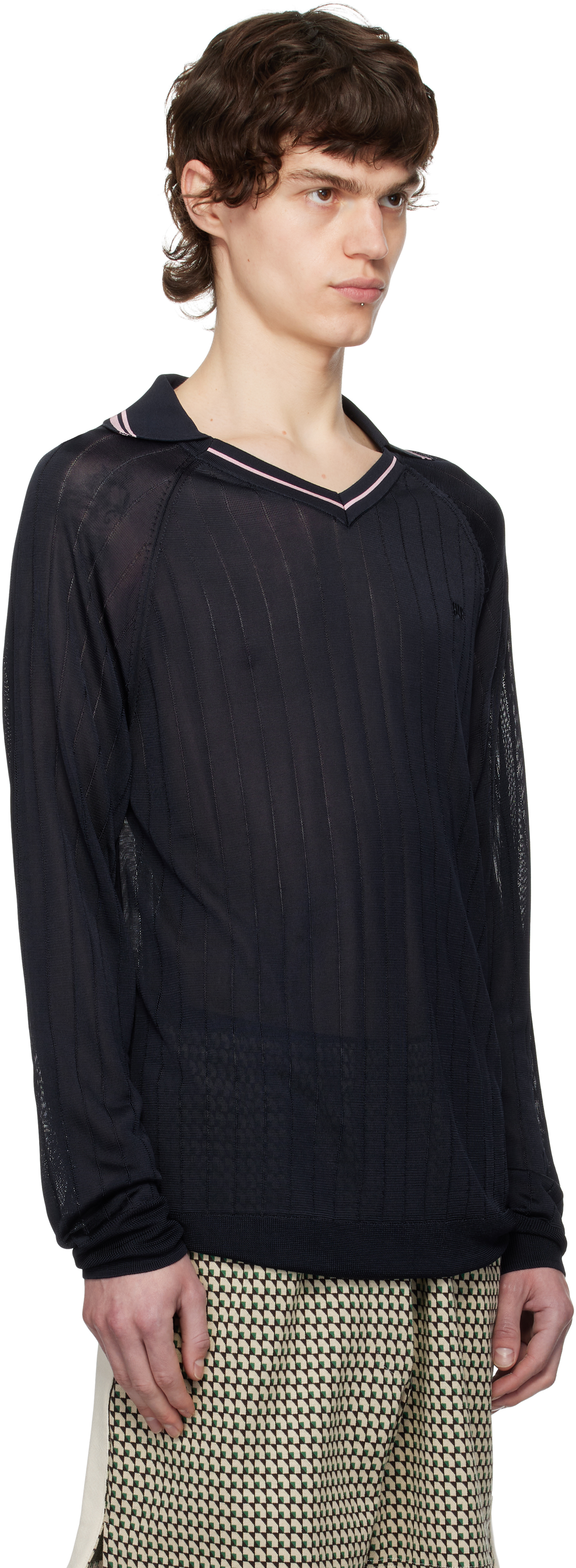 Wales Bonner Navy Roots Polo In Navy / Pink