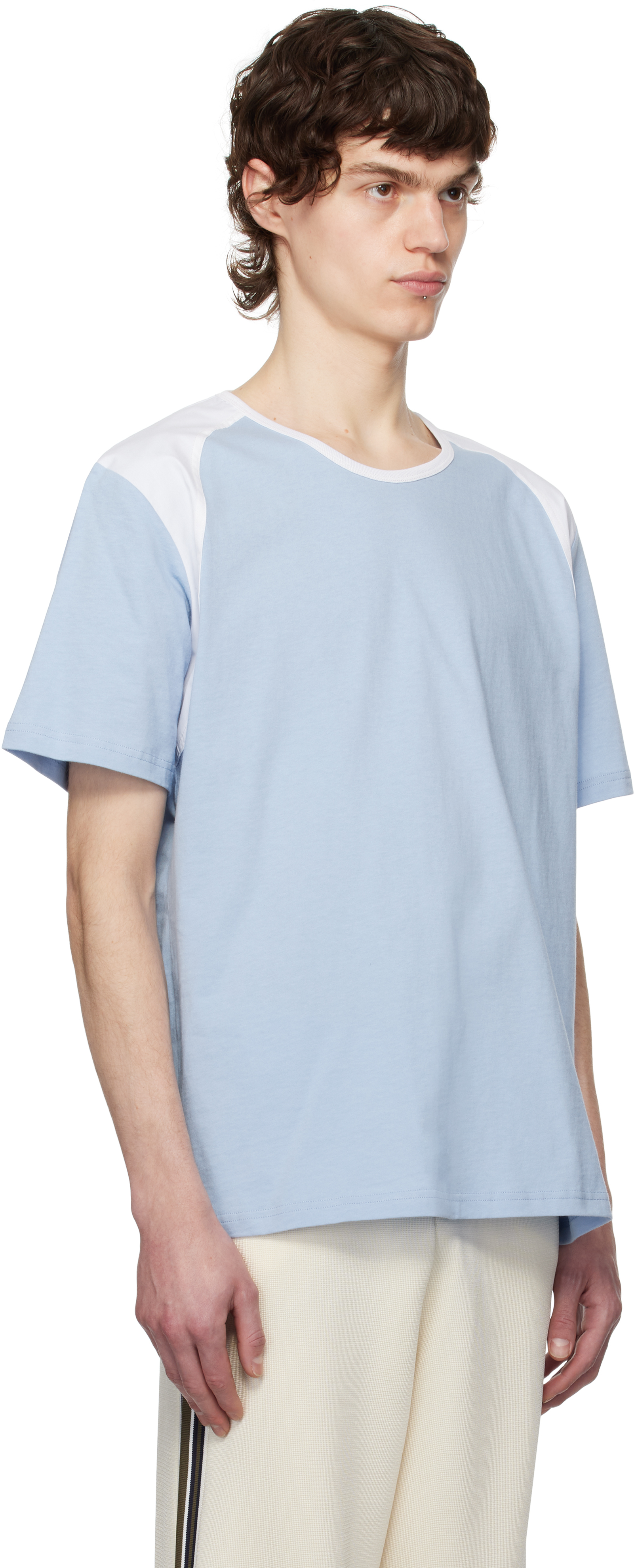 Shop Wales Bonner Blue Dub T-shirt In White/light Blue