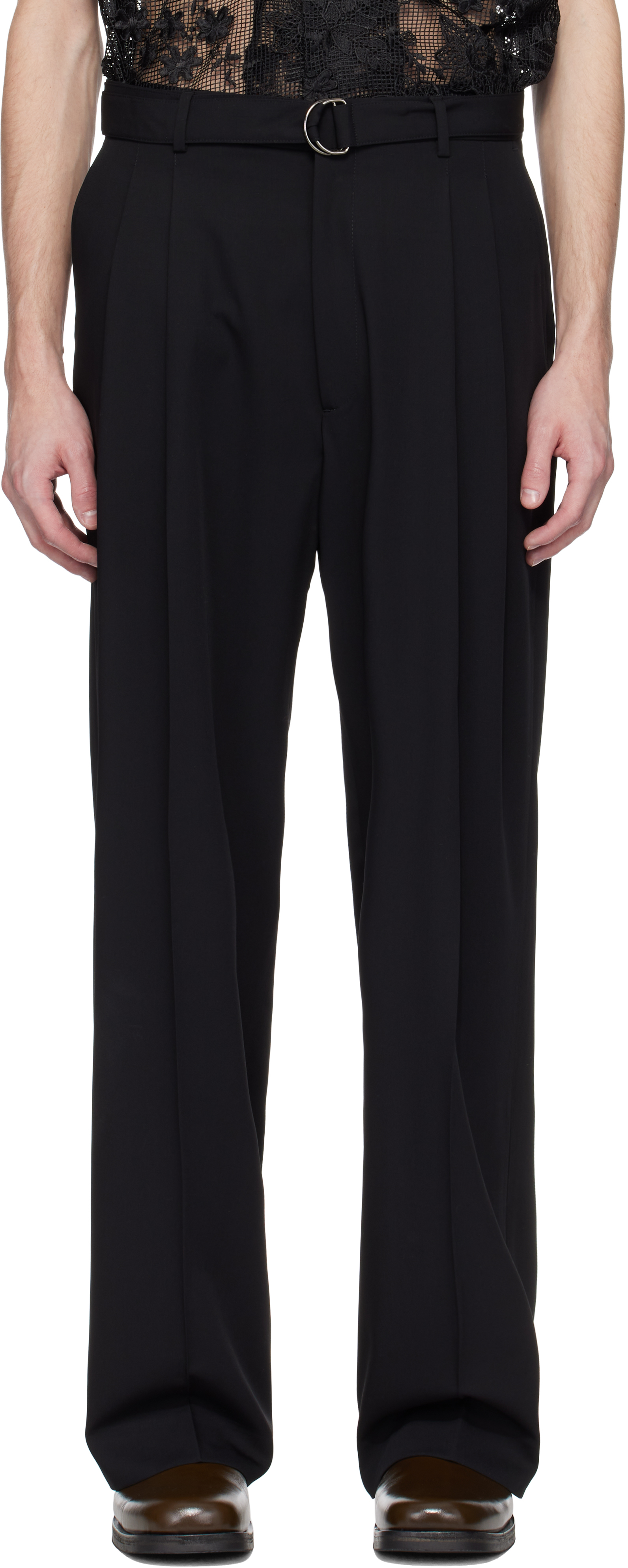 Black Omari Double Pleated Trousers