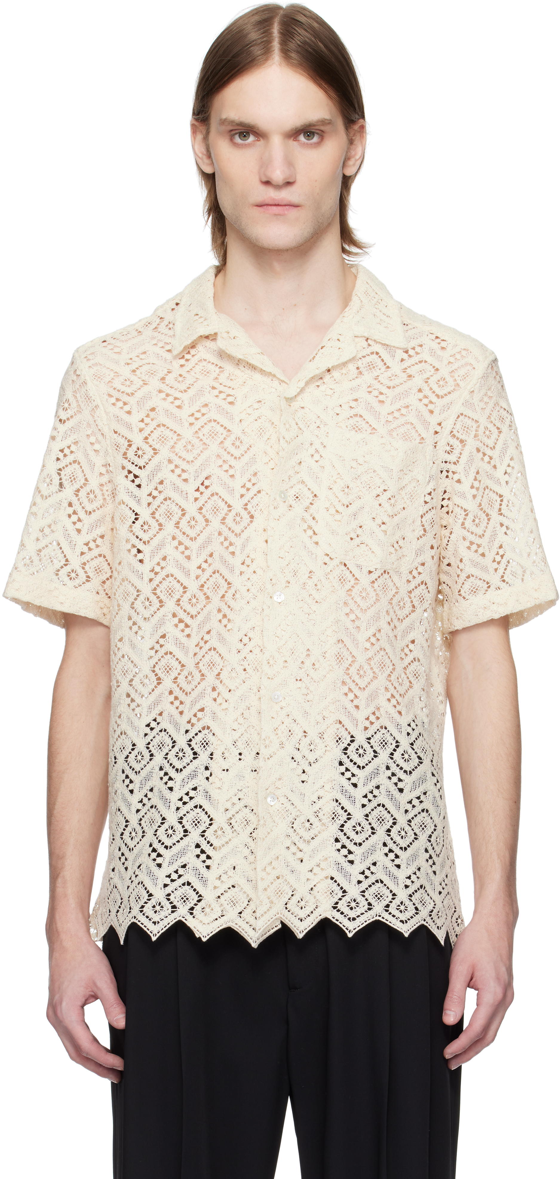 Beige Ture Cotton Lace Shirt