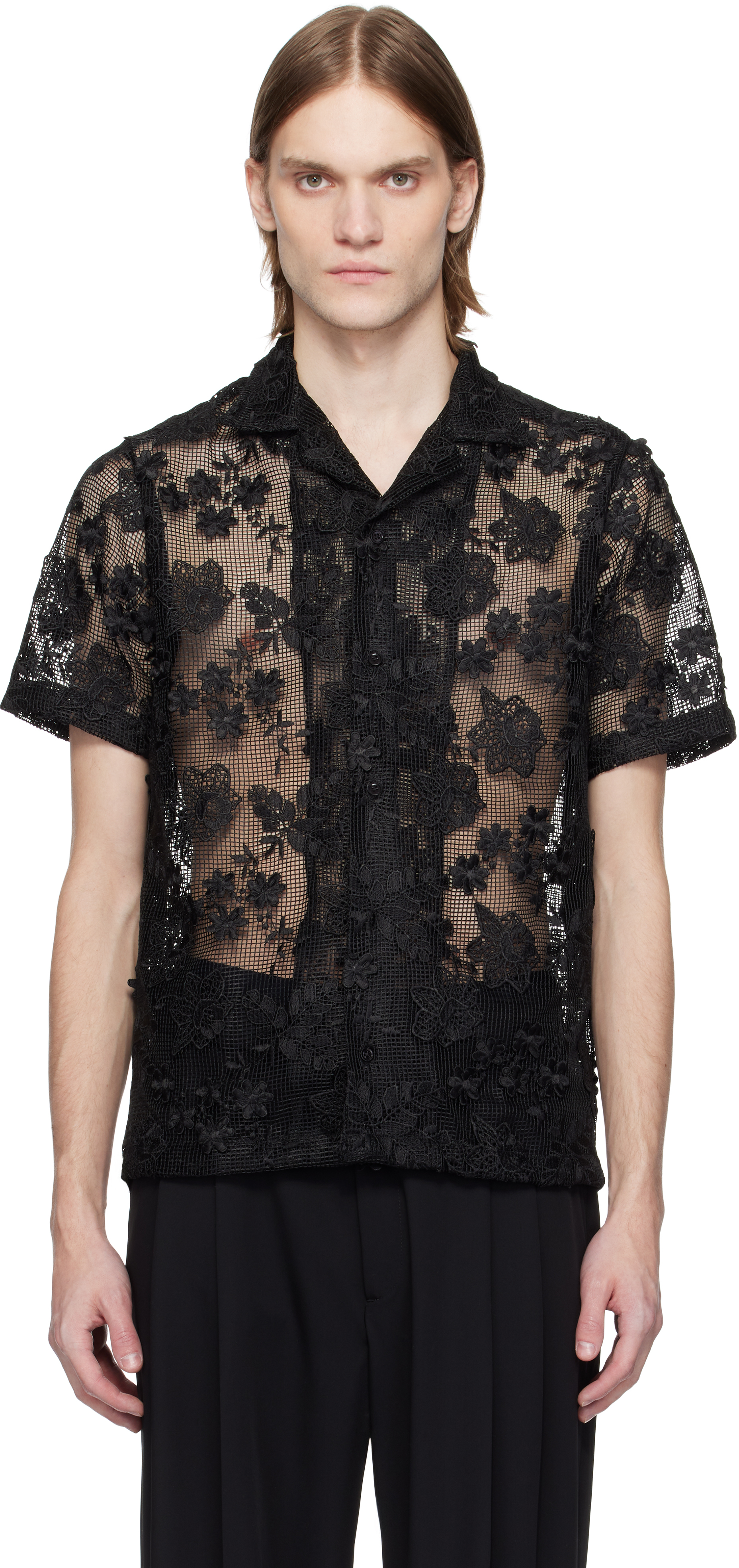 Black Duane Floral Mesh Shirt