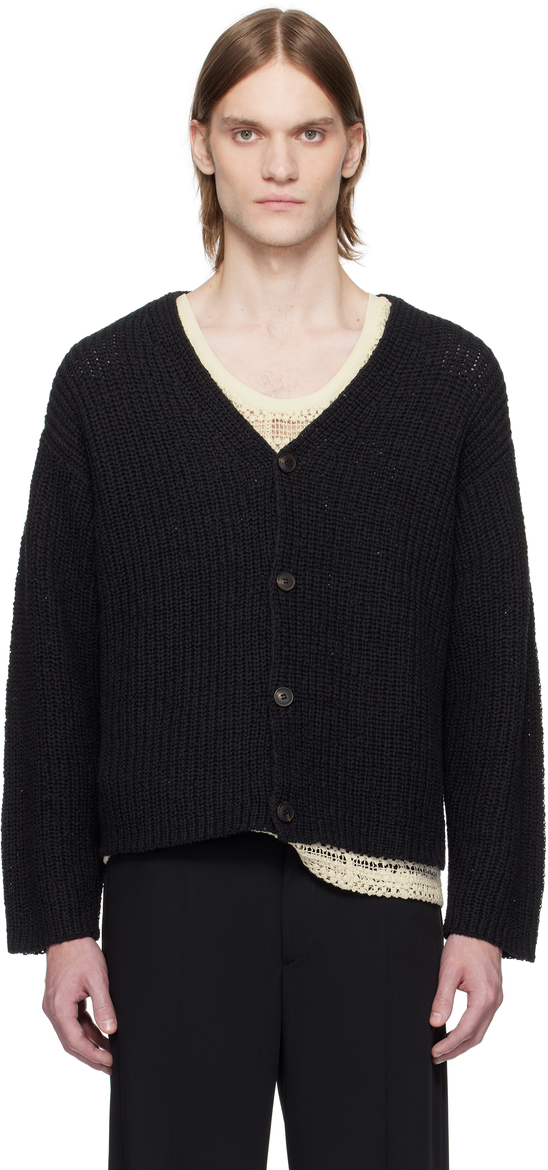 Black Eldar Tape Knit Cardigan