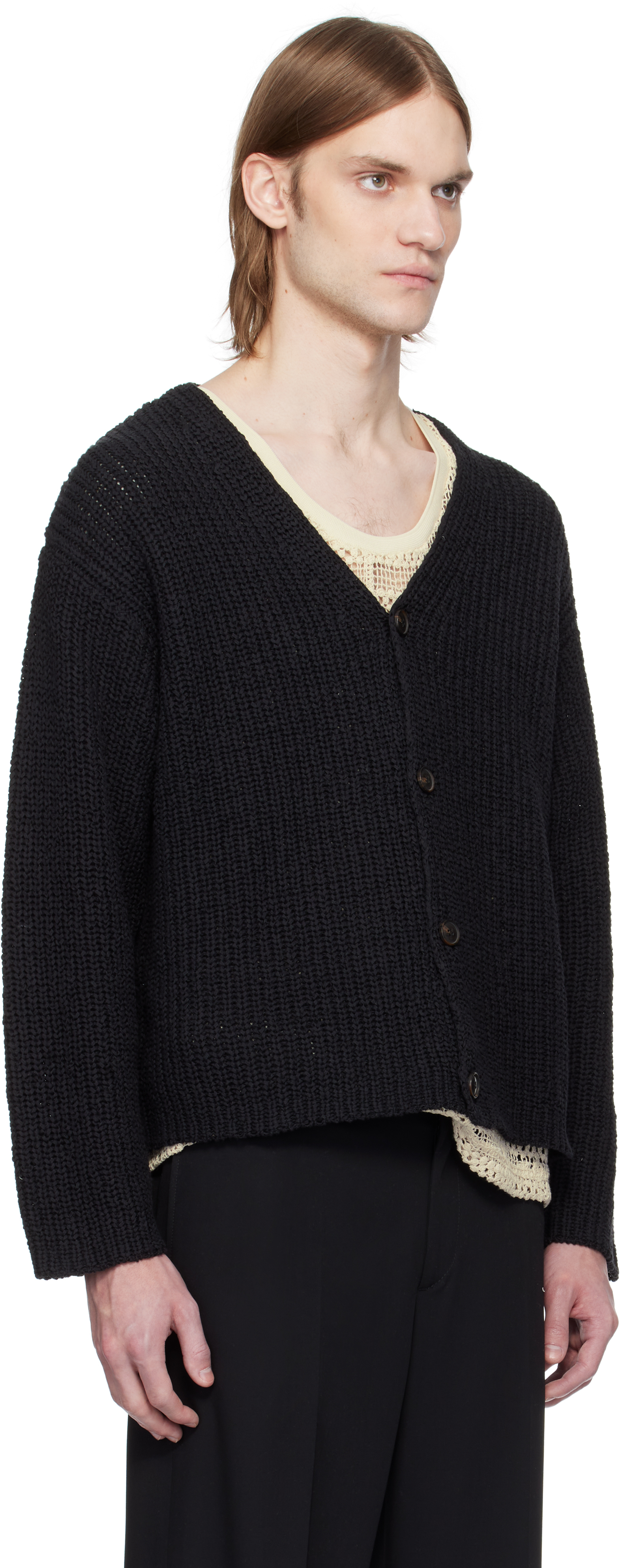 Cmmn Swdn Black Eldar Tape Knit Cardigan In Black