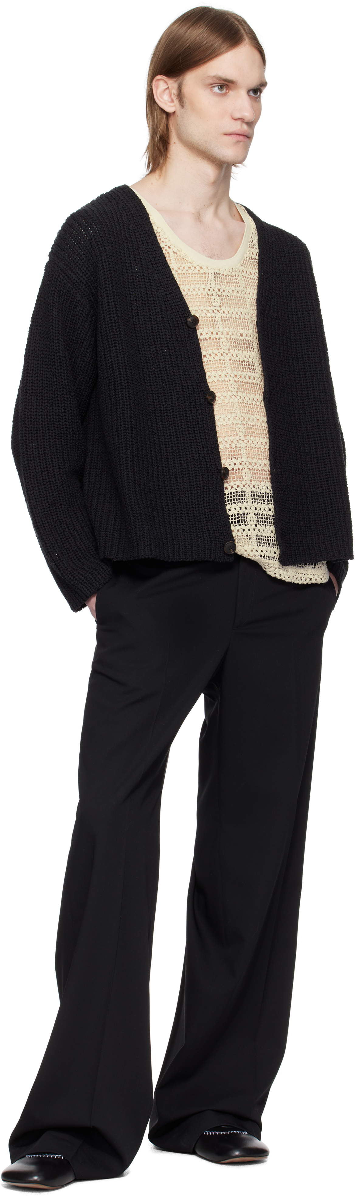 Cmmn Swdn Black Eldar Tape Knit Cardigan In Black