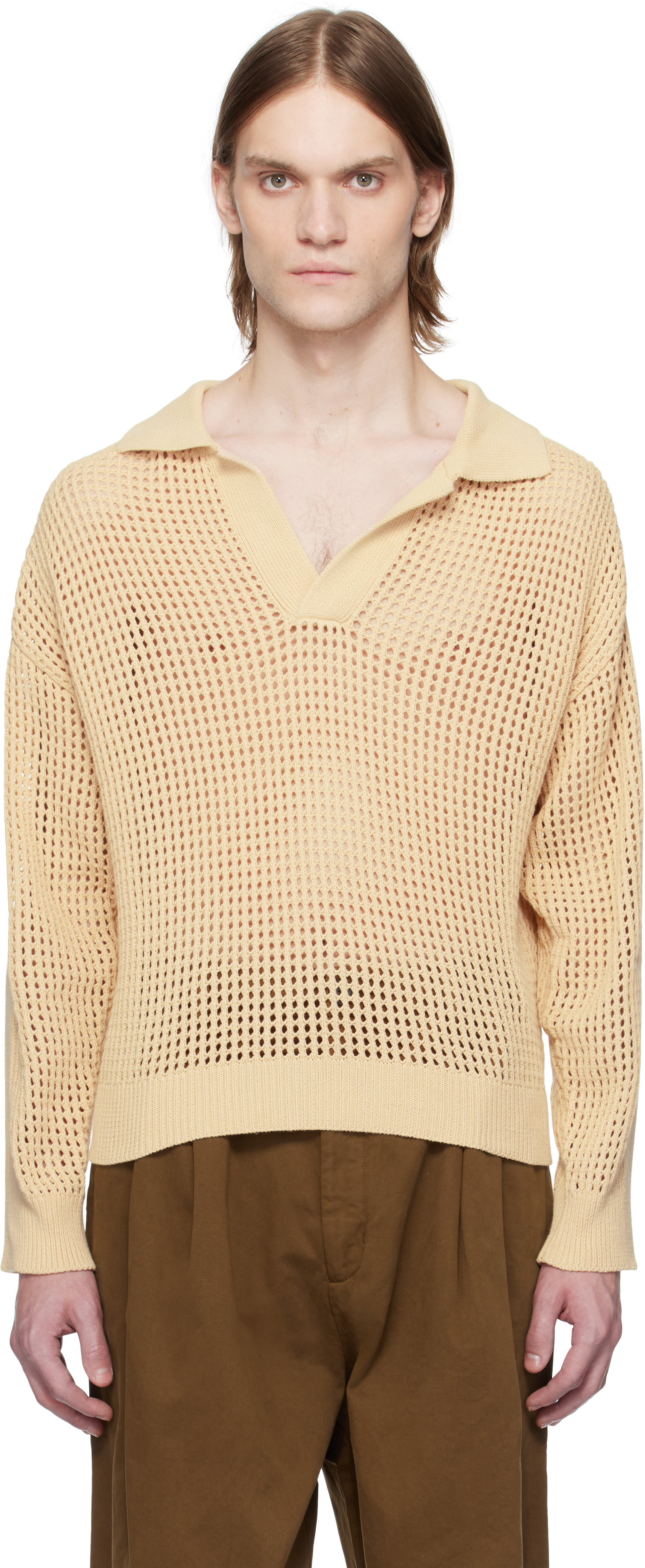 Beige Arram Open Knit Polo