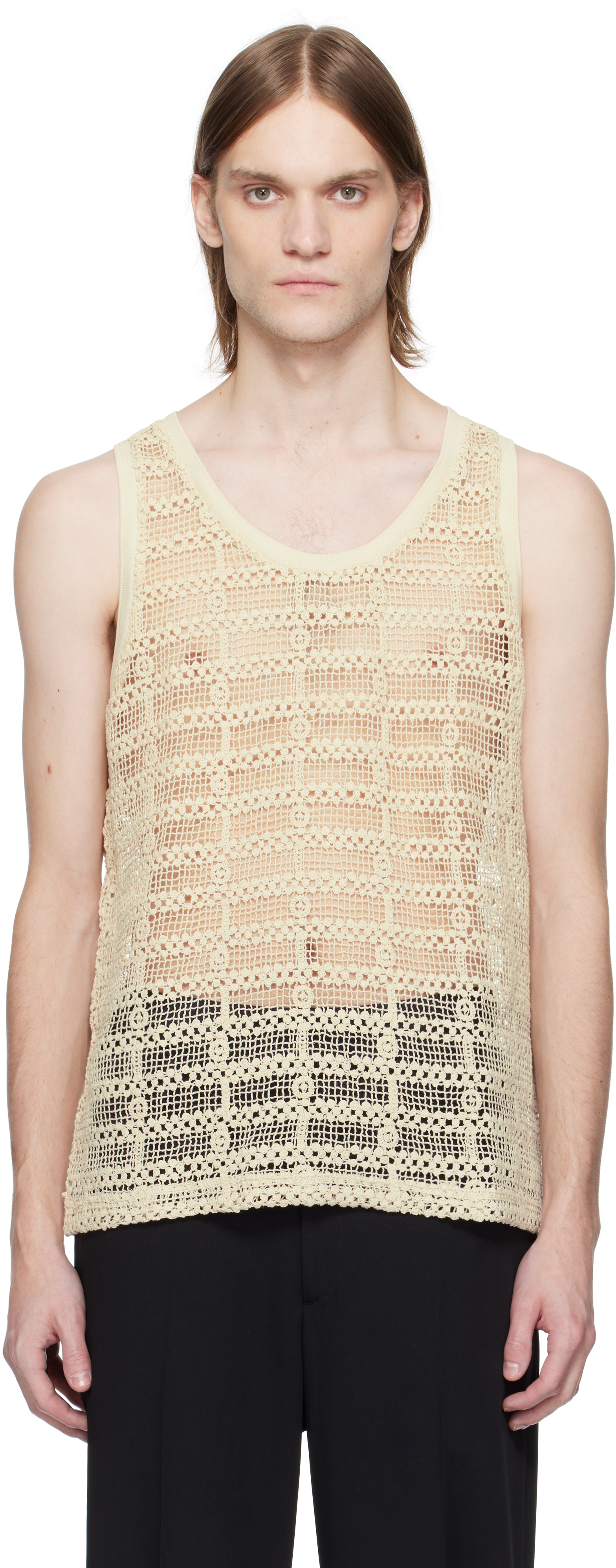 SSENSE Exclusive Beige Crocheted Cotton Tank Top