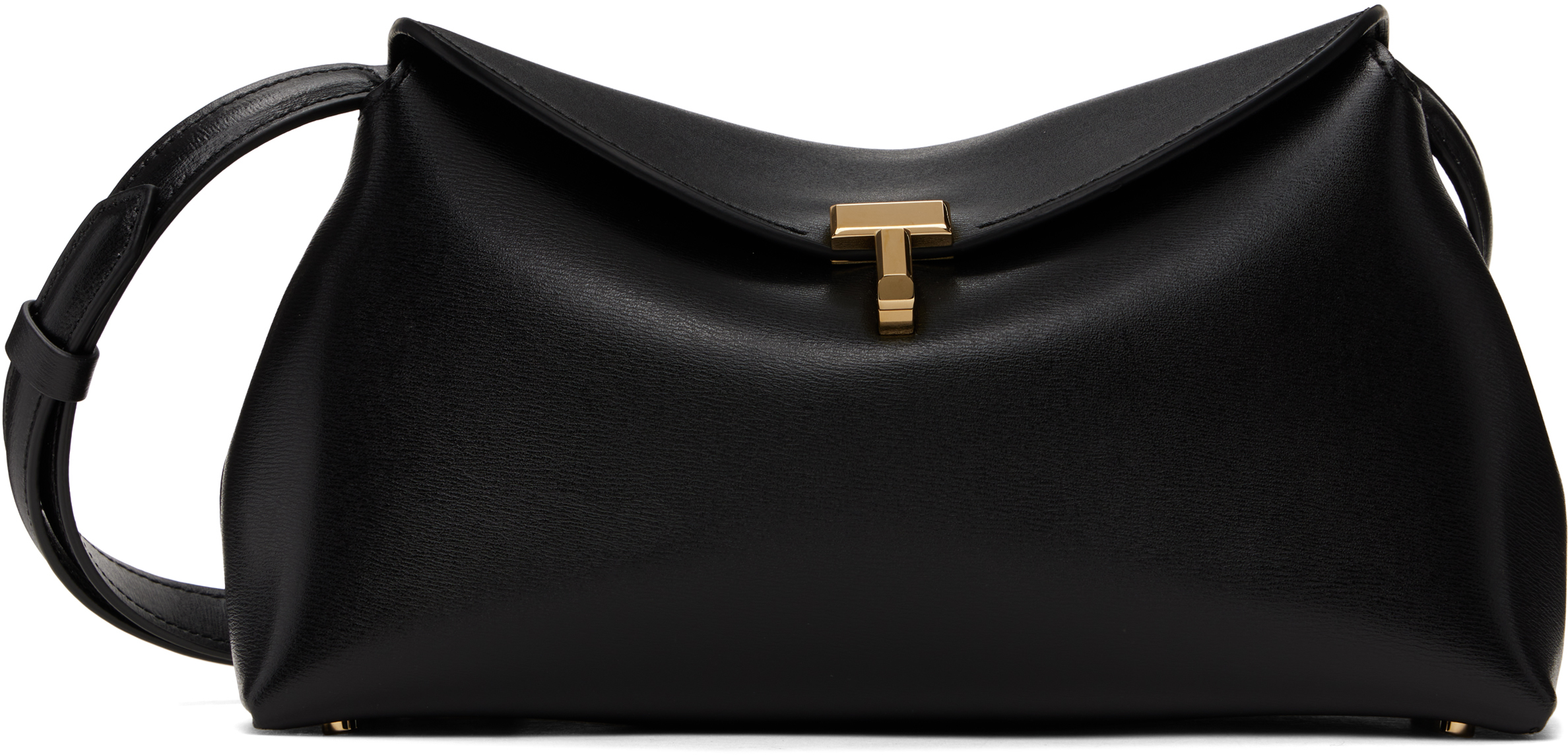 Black T-Lock Leather Clutch