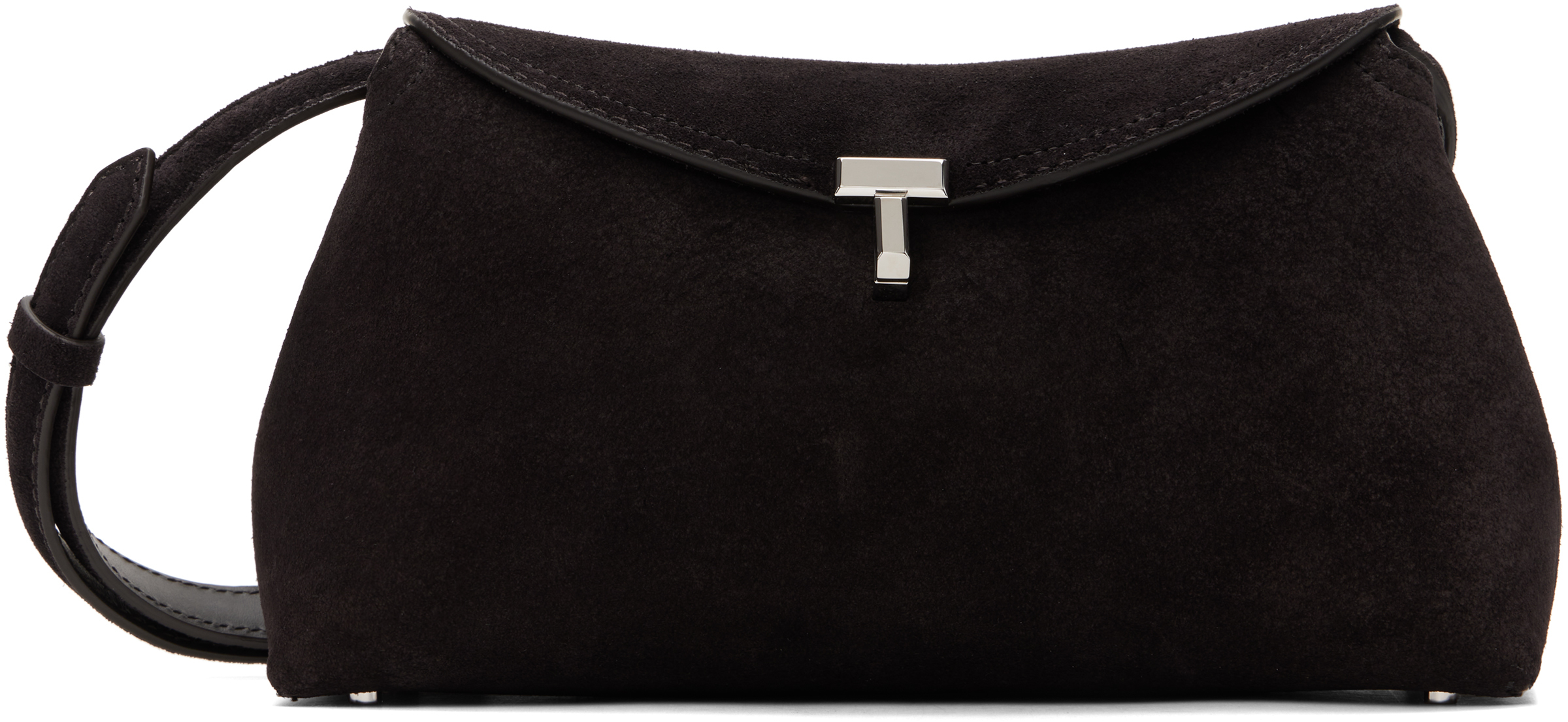 Totême Brown T-lock Suede Clutch In Espresso 040