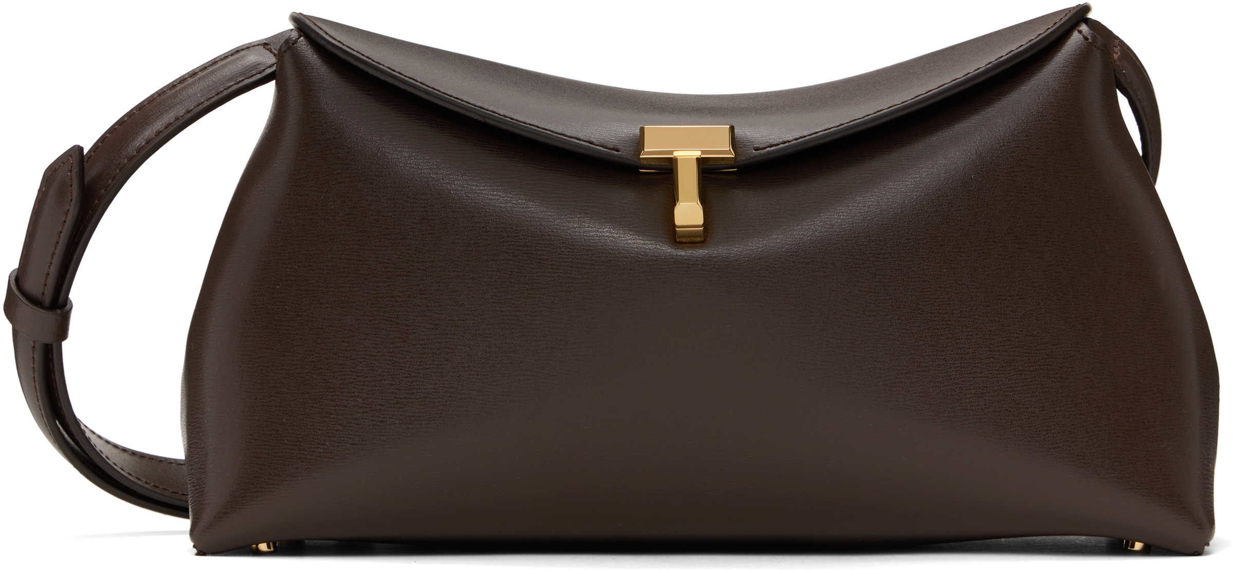 Brown T-Lock Leather Clutch