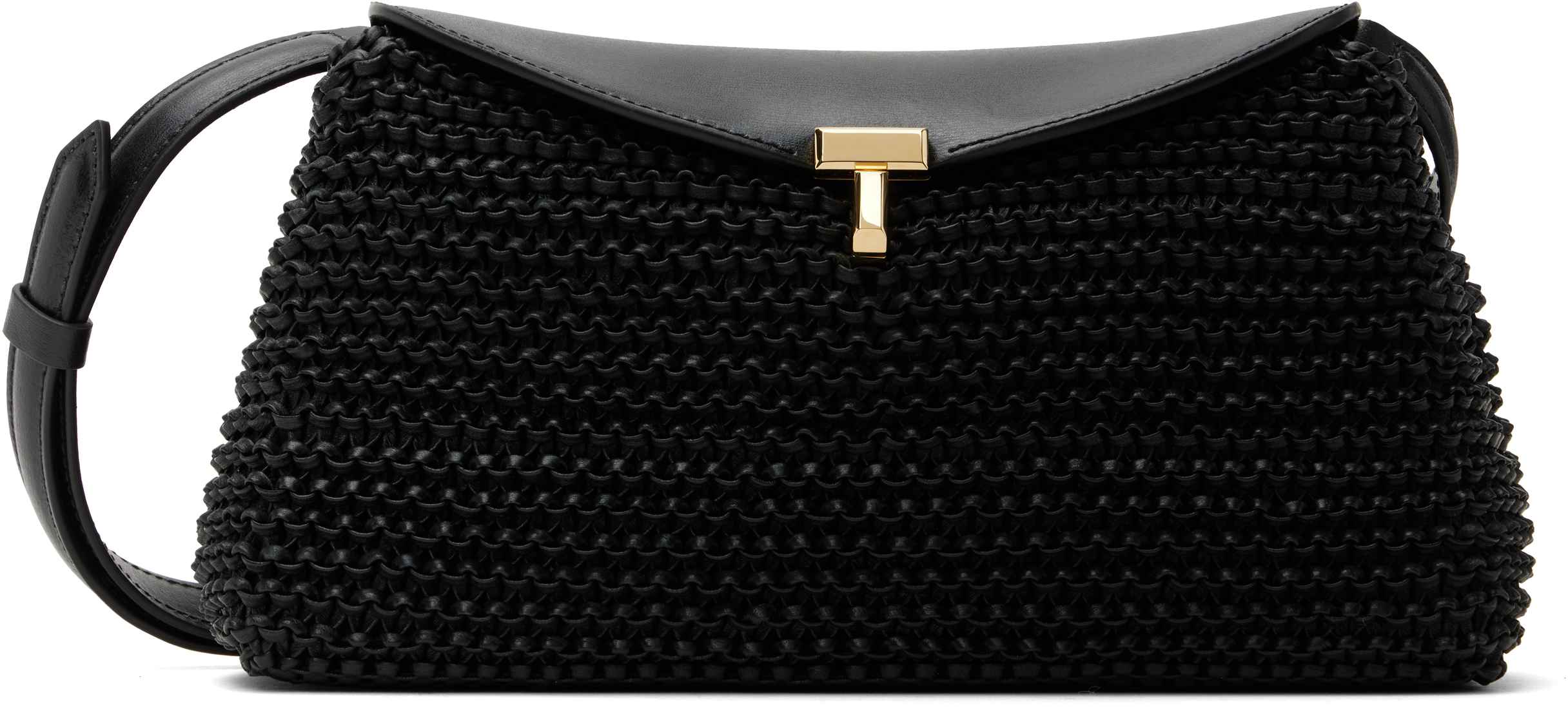 Totême Black T-lock Woven-leather Clutch In Black 001