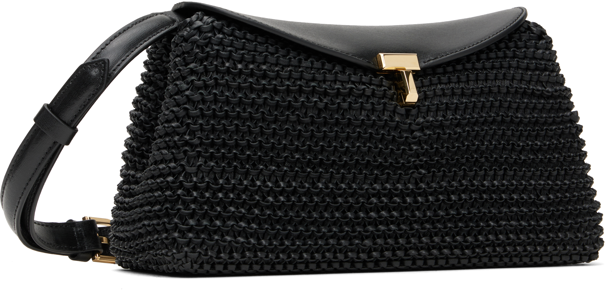 Totême Black T-lock Woven-leather Clutch In Black 001