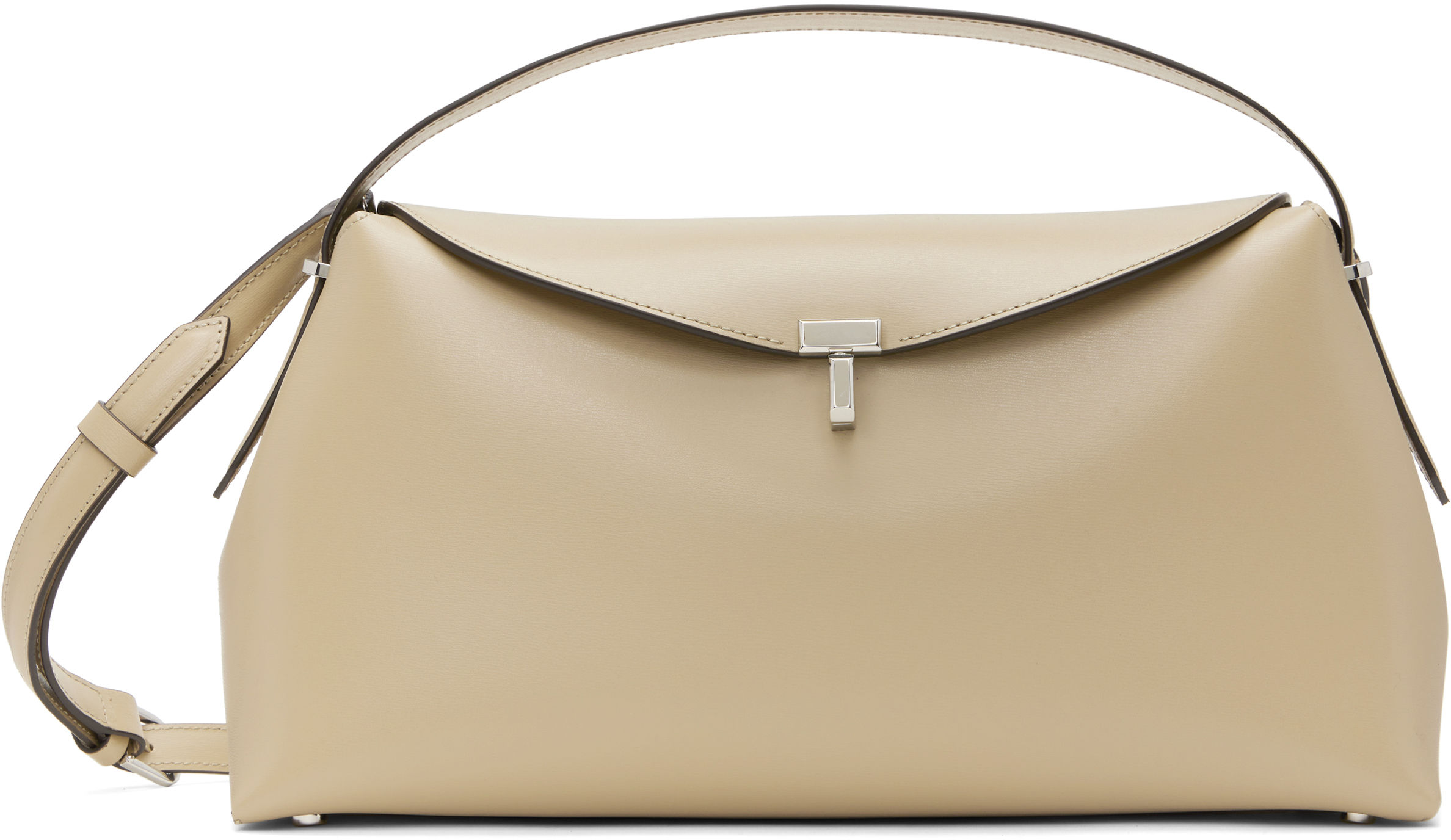 Beige T-Lock Leather Top Handle Bag