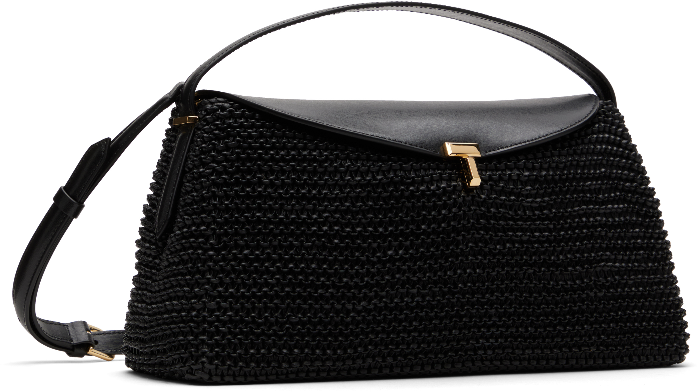 Totême Black T-lock Woven-leather Bag