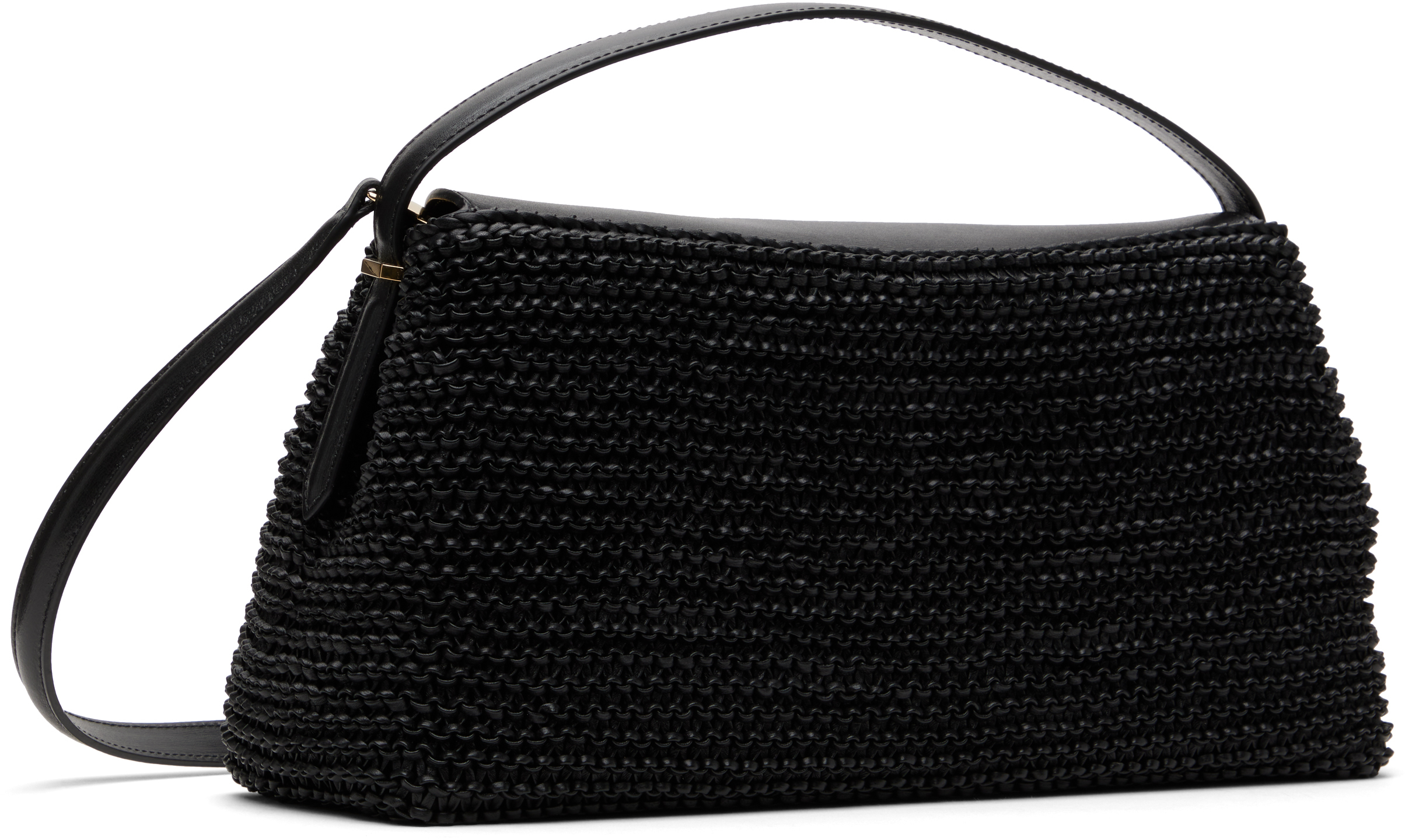 Totême Black T-lock Woven-leather Bag