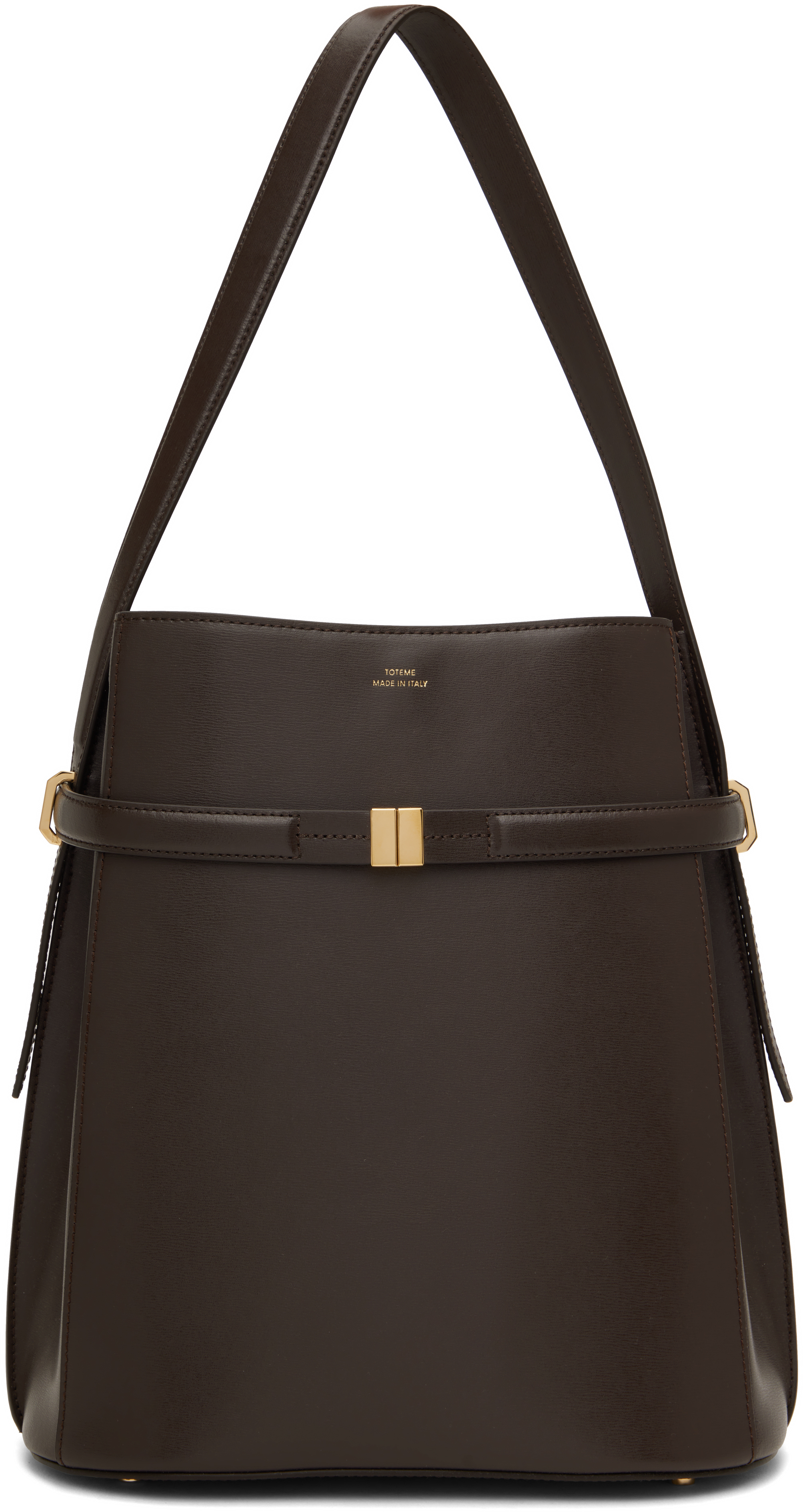 Brown Belted Leather Bucket Bag