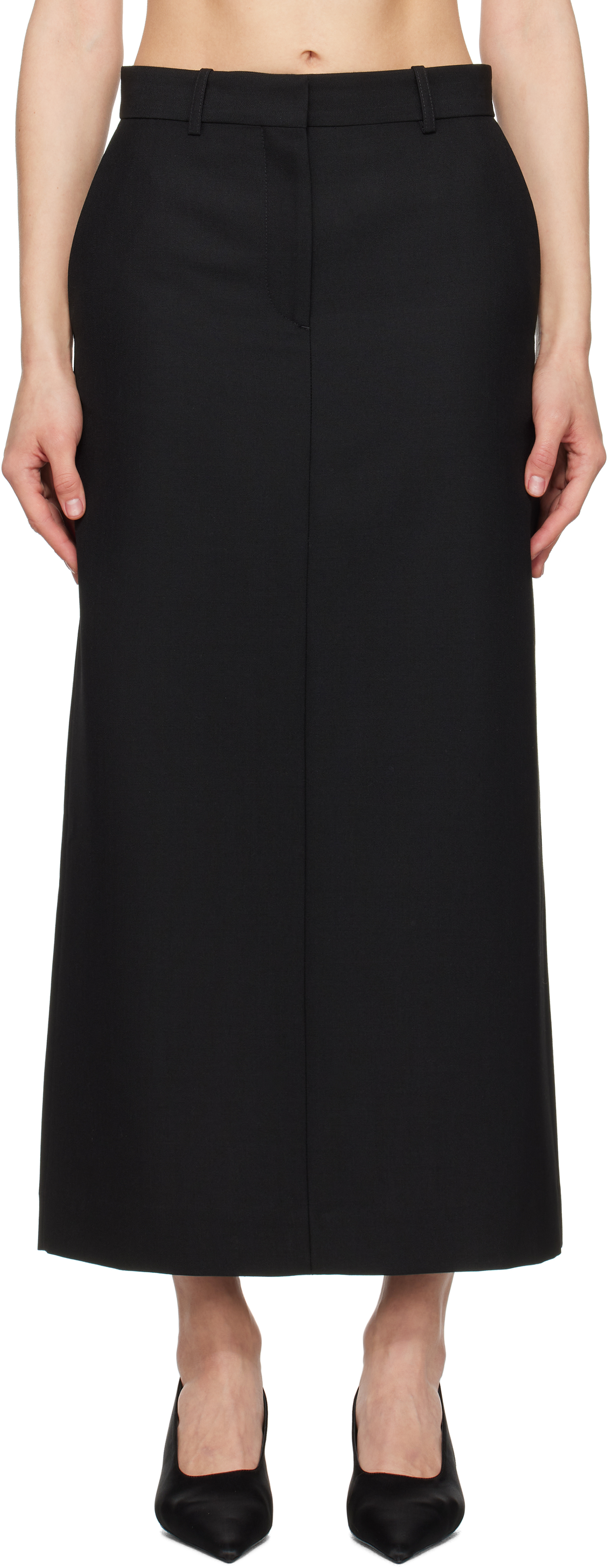 Black Low-Waist Straight Maxi Skirt