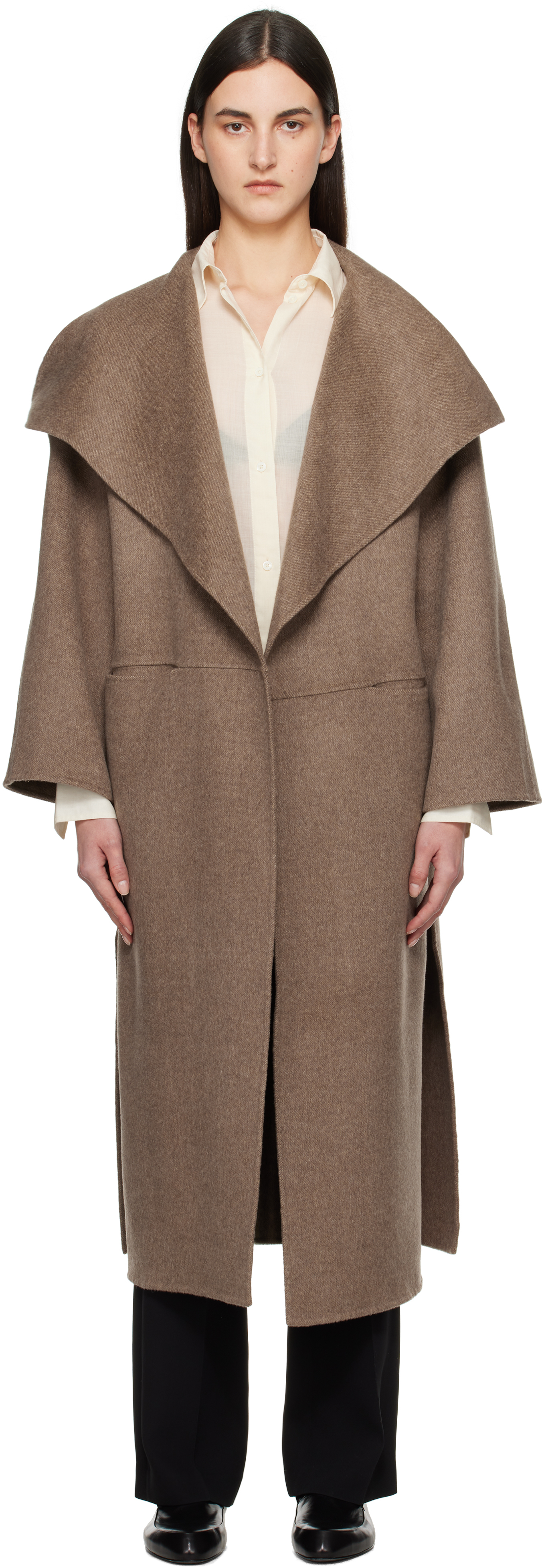 Shop Totême Taupe Signature Wool Cashmere Coat In Oak Melange 265