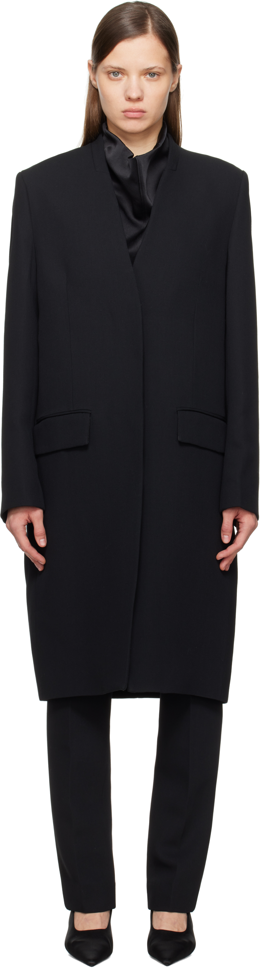 Black Deep Pleat Coat