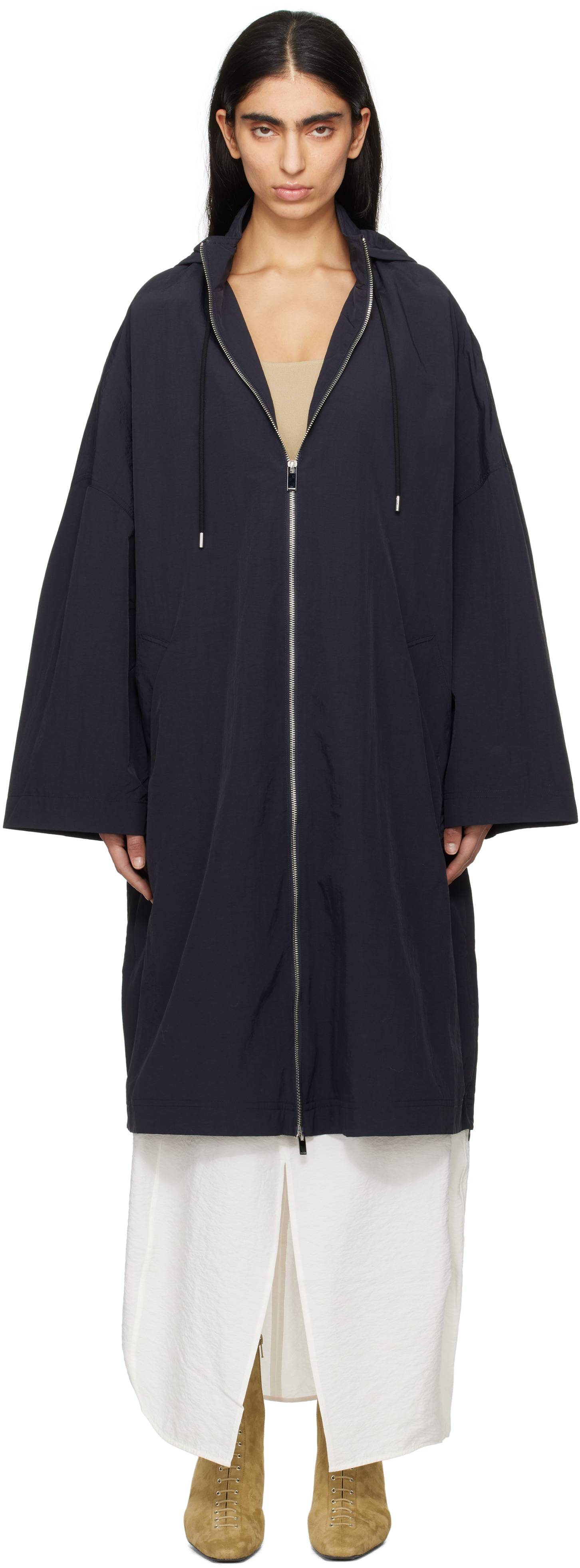 【関税込み】TOTEME ネイビー Windbreaker コート TOTEME: ネイビー Windbreaker コート | SSENSE 日本