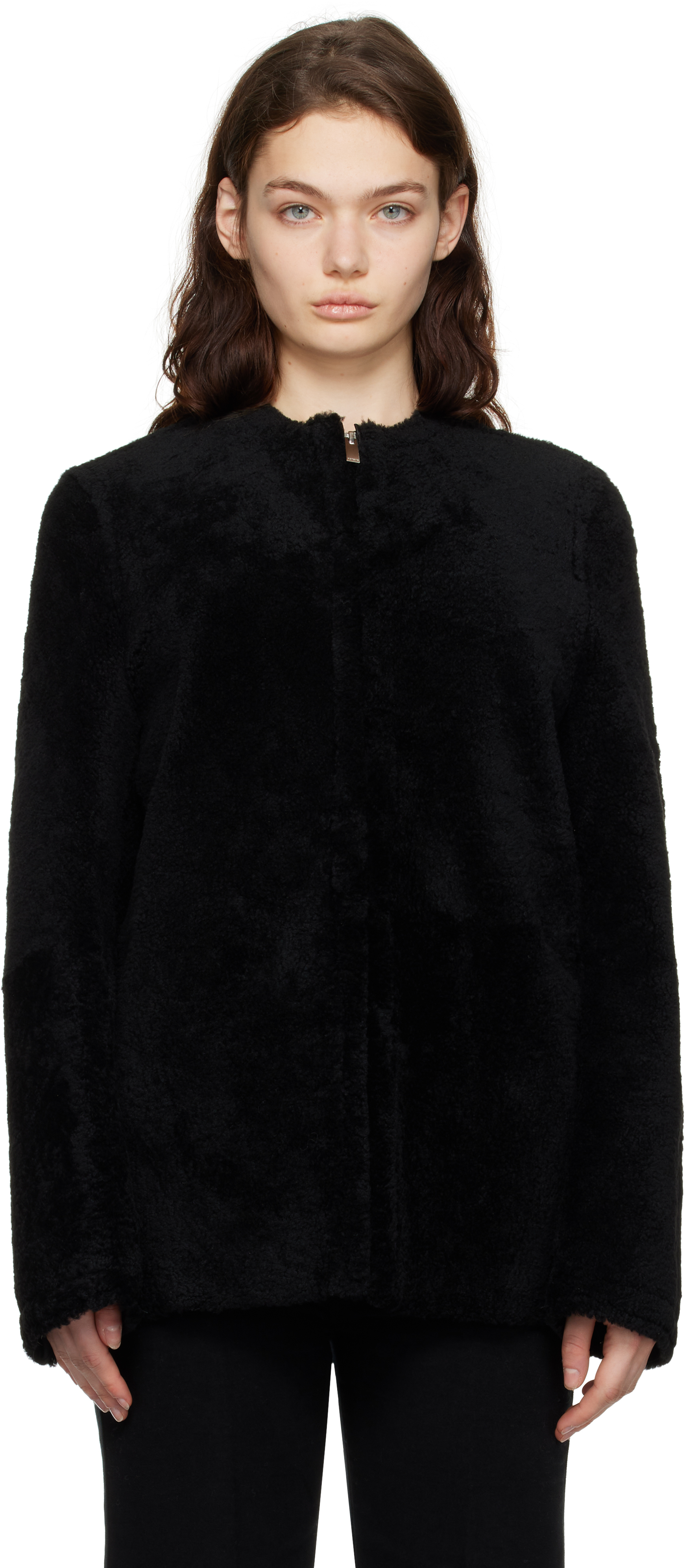 Black Zipped Teddy Shearling Jacket