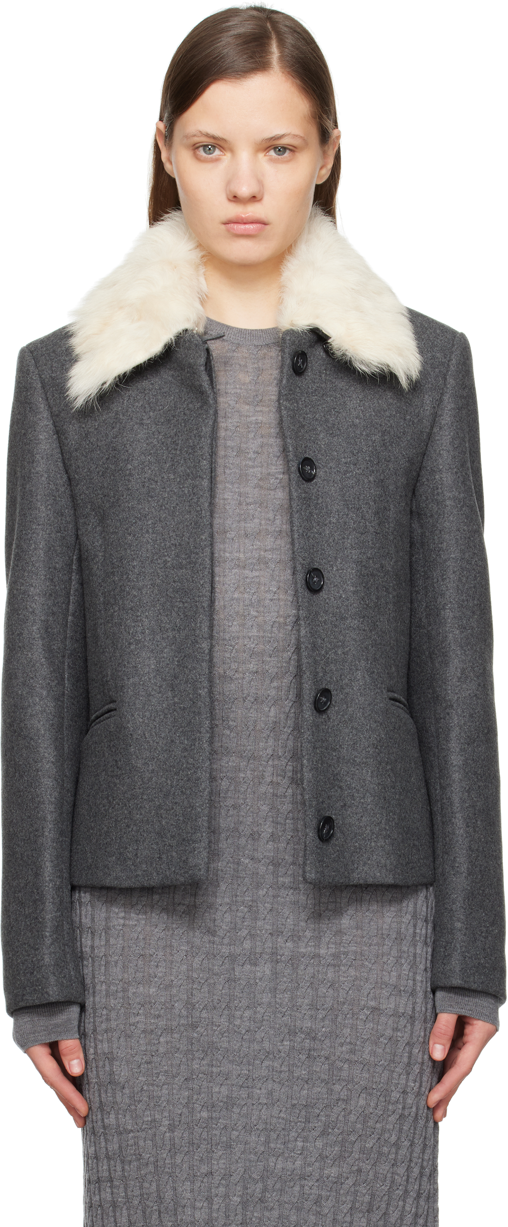 Gray Shearling Collar Jacket