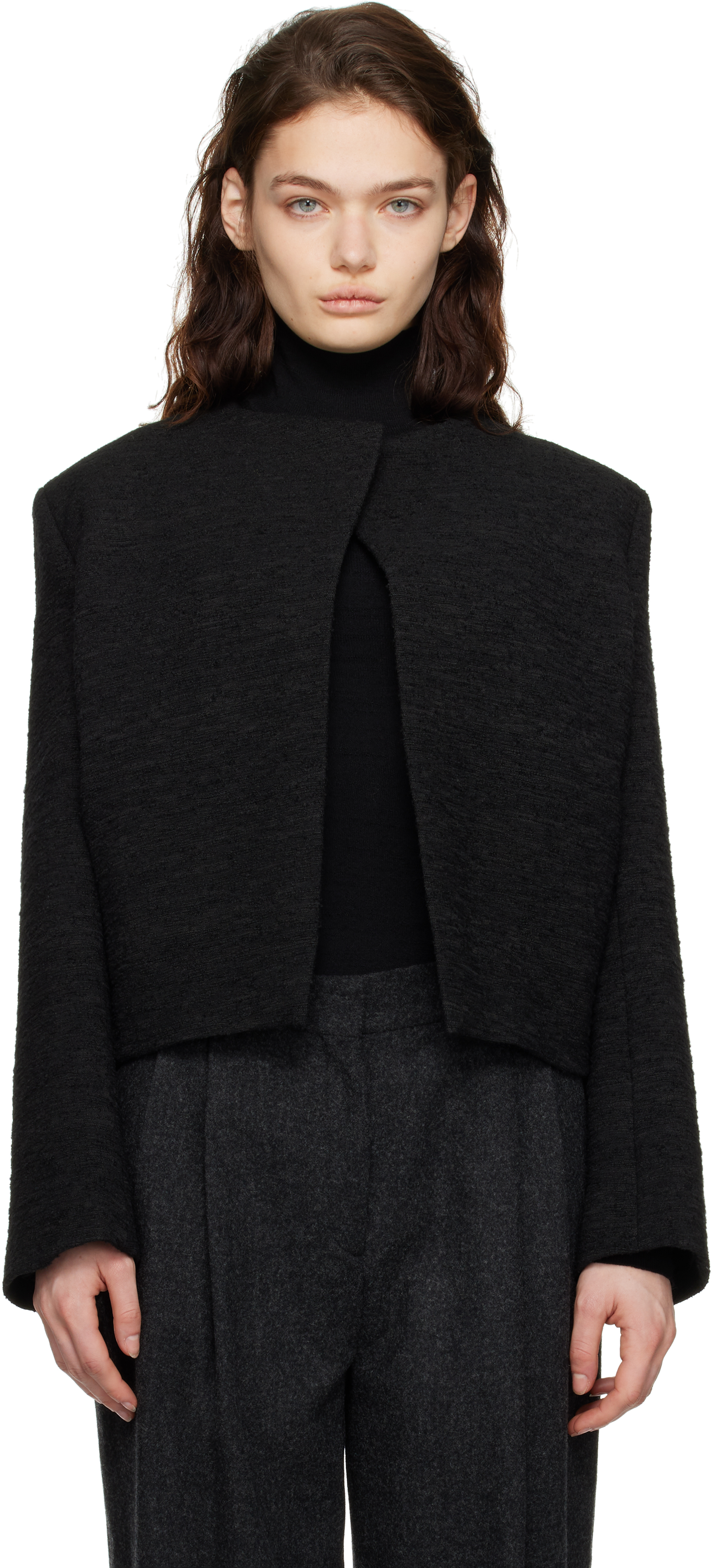 Black Cropped Bouclé Jacket