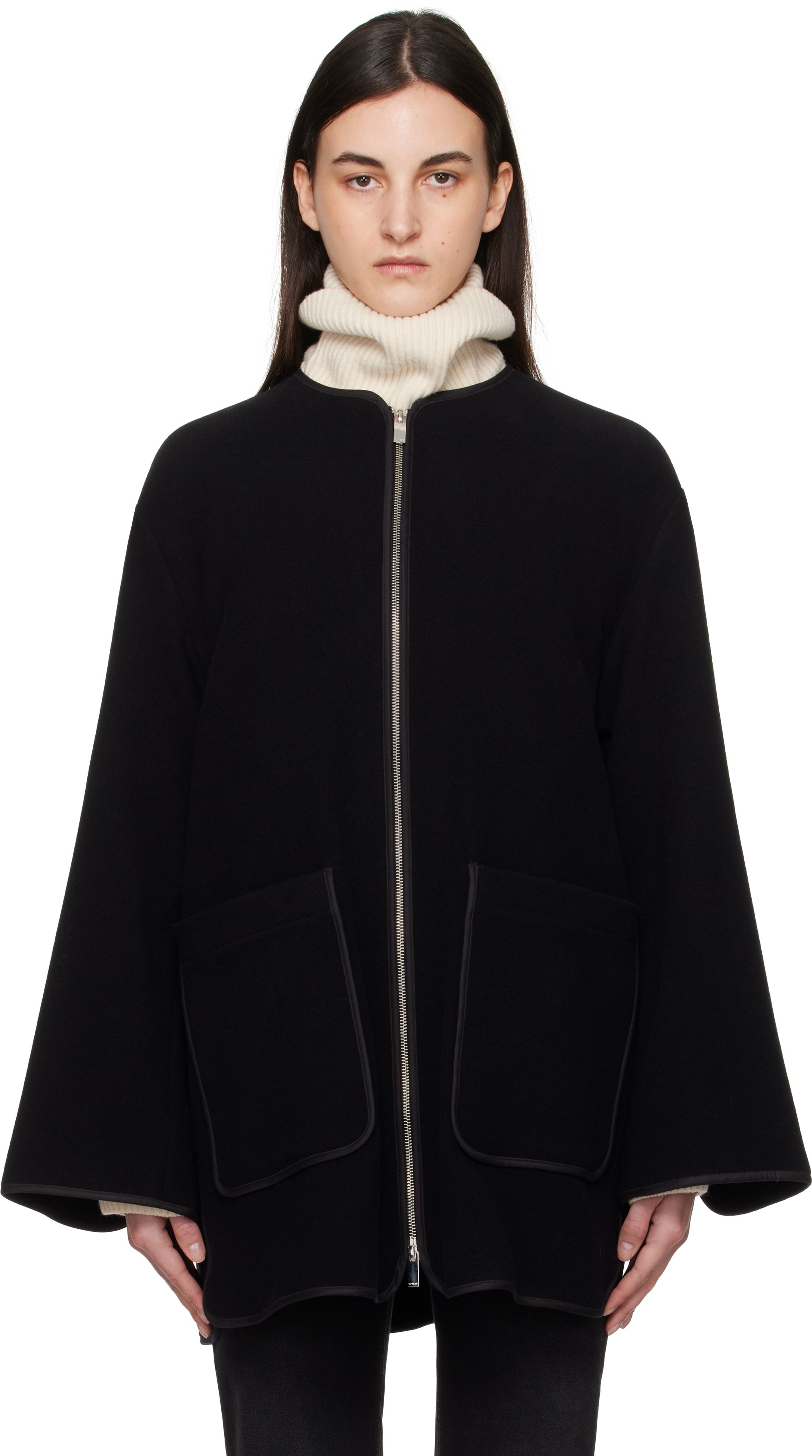 トーテム◆TOTEME◆ウールブレンド フェルト ラップジャケット TOTEME スカーフディテール ジャケット | グレー | FARFETCH JP