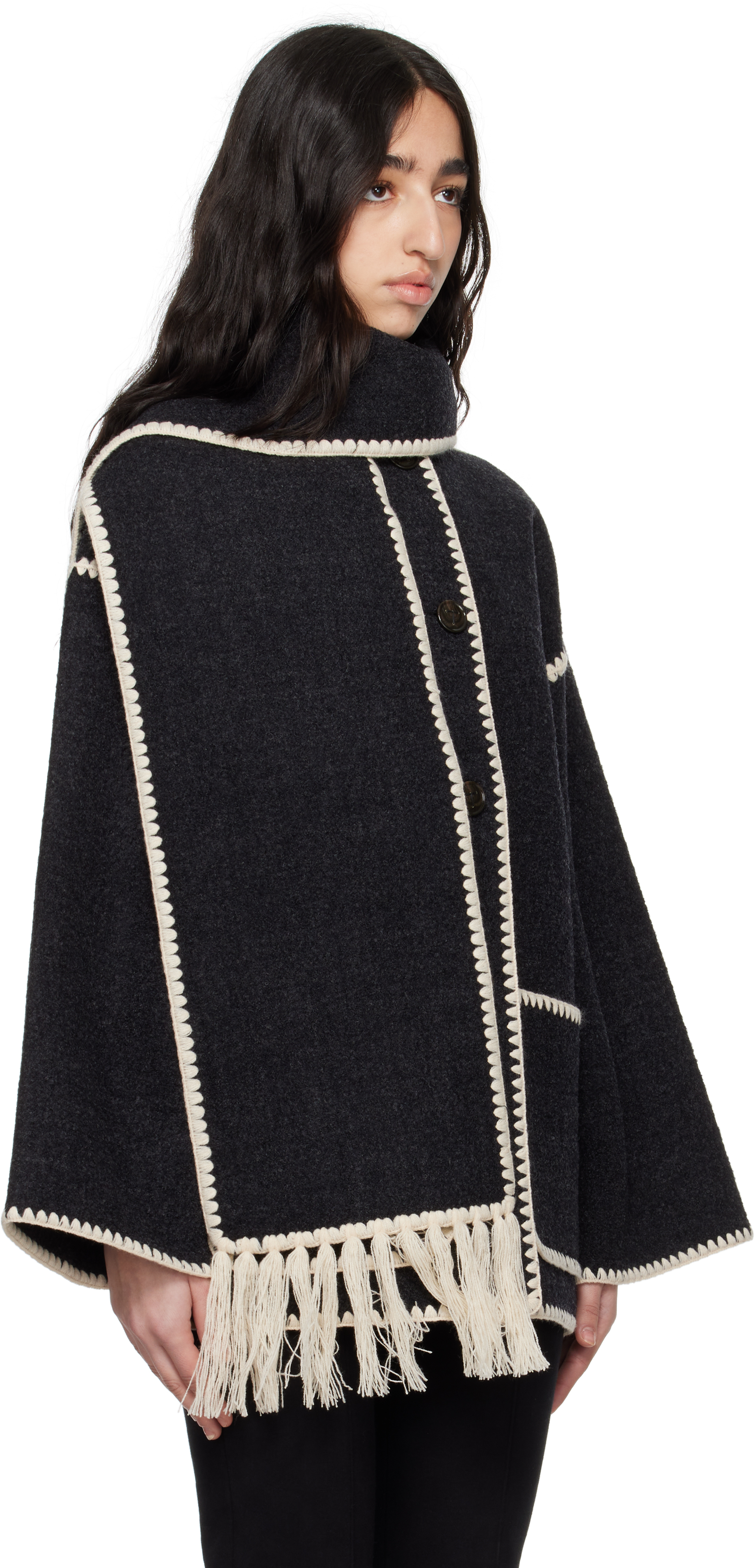 Totême Gray Embroidered Scarf Jacket In Dark Grey Melange 08
