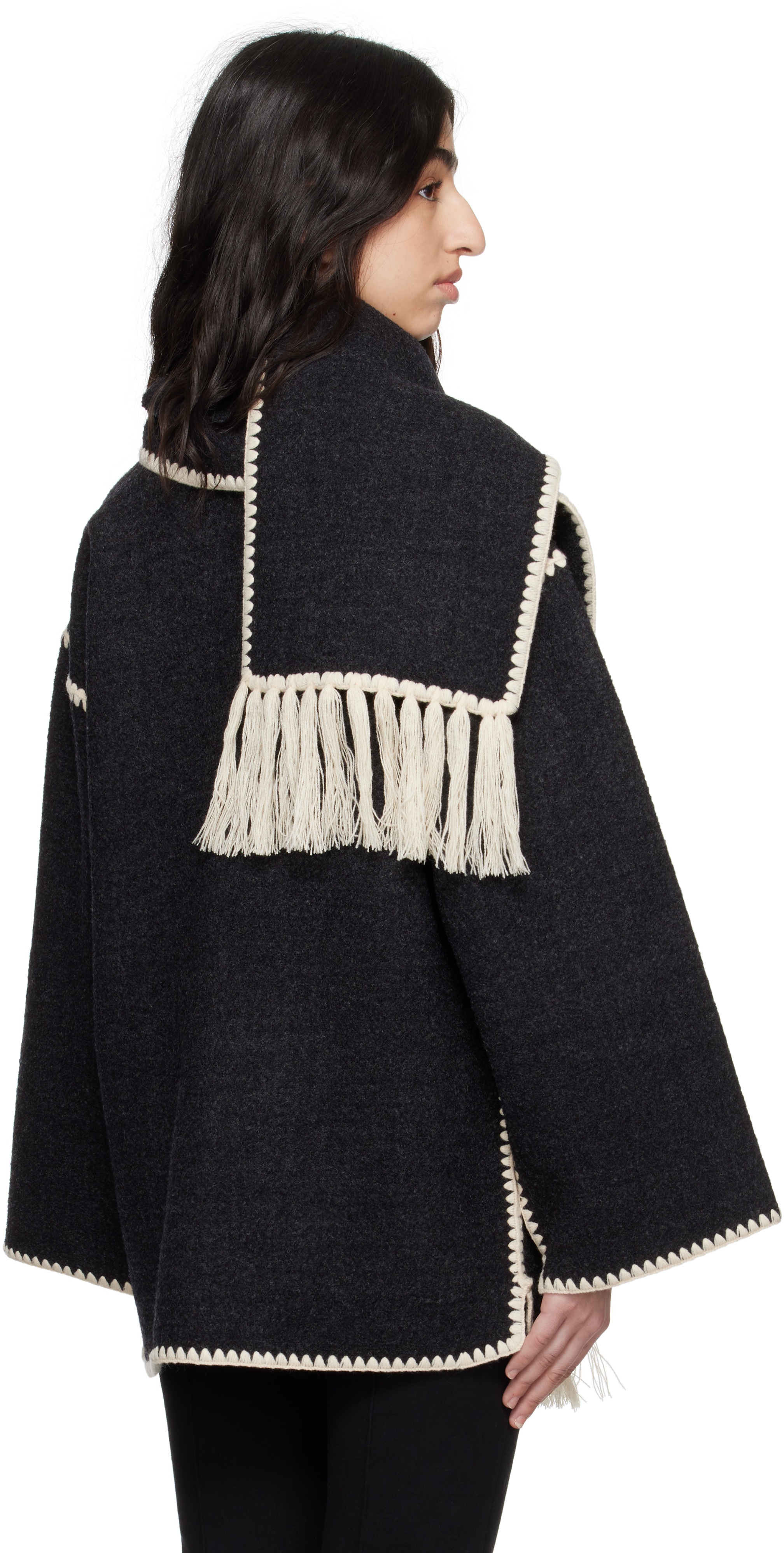 Totême Gray Embroidered Scarf Jacket In Dark Grey Melange 08