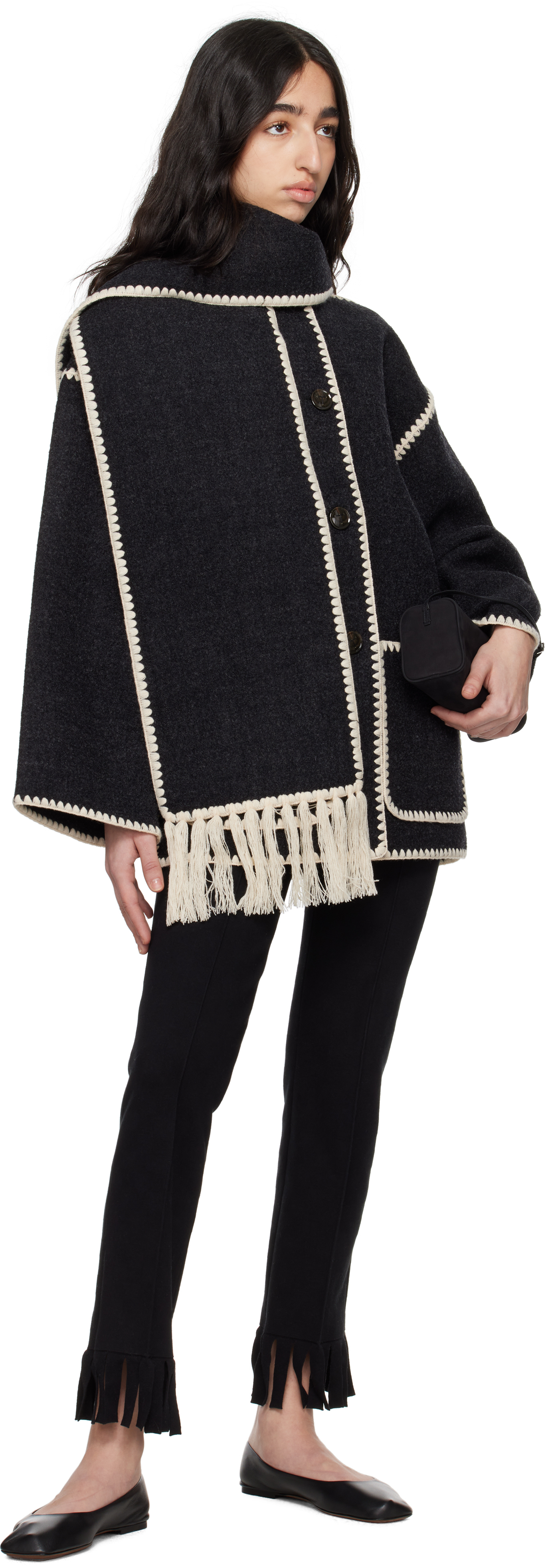 Totême Gray Embroidered Scarf Jacket In Dark Grey Melange 08