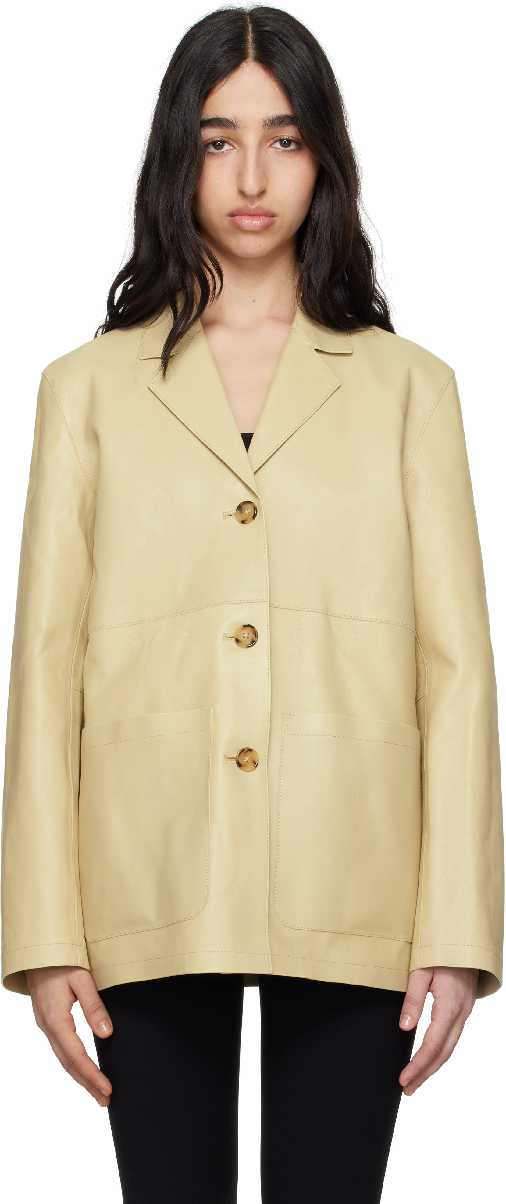 Totême Beige Clean Leather Jacket In Peanut 271