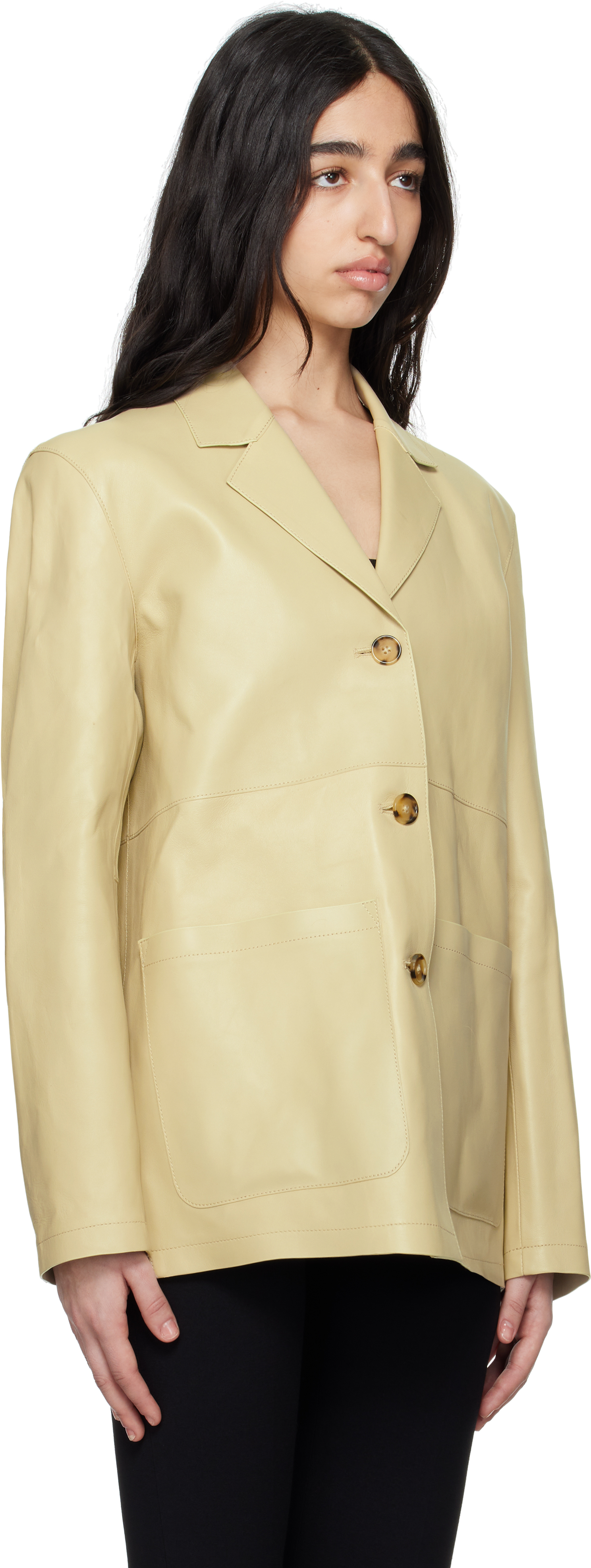 Totême Beige Clean Leather Jacket In Peanut 271