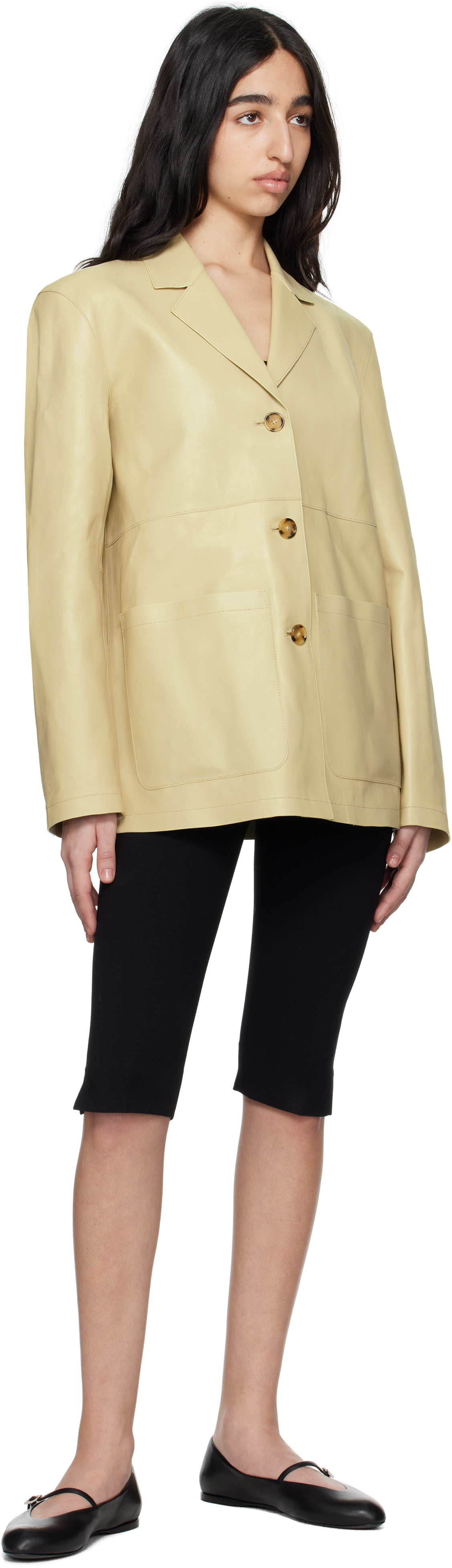 Totême Beige Clean Leather Jacket In Peanut 271