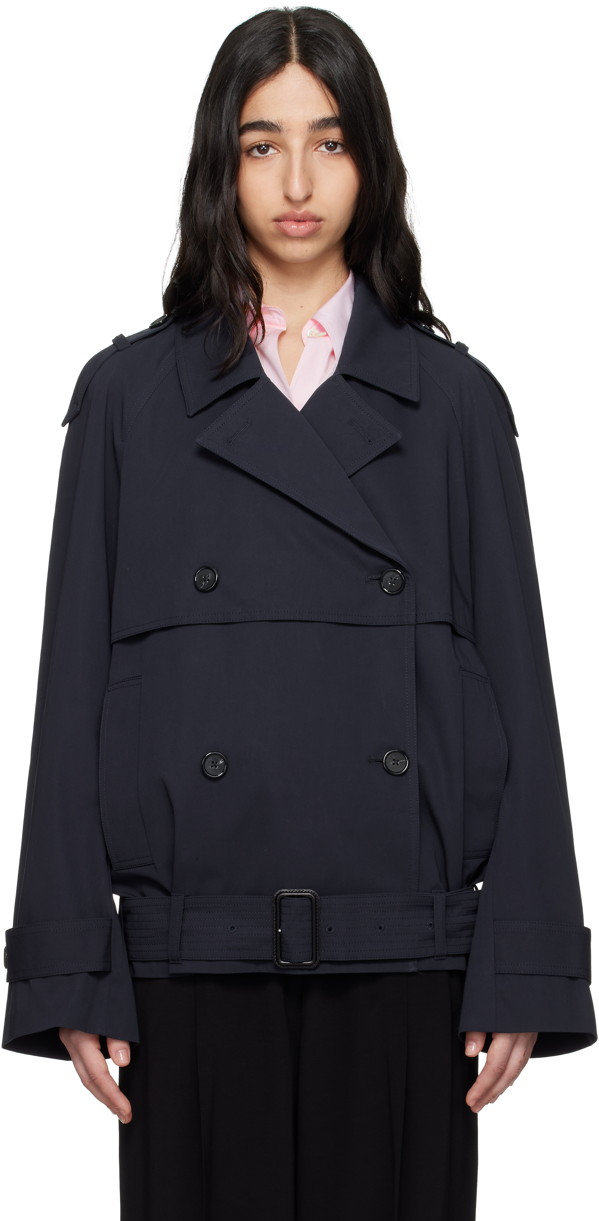 Navy Short Cotton Trench Jacket