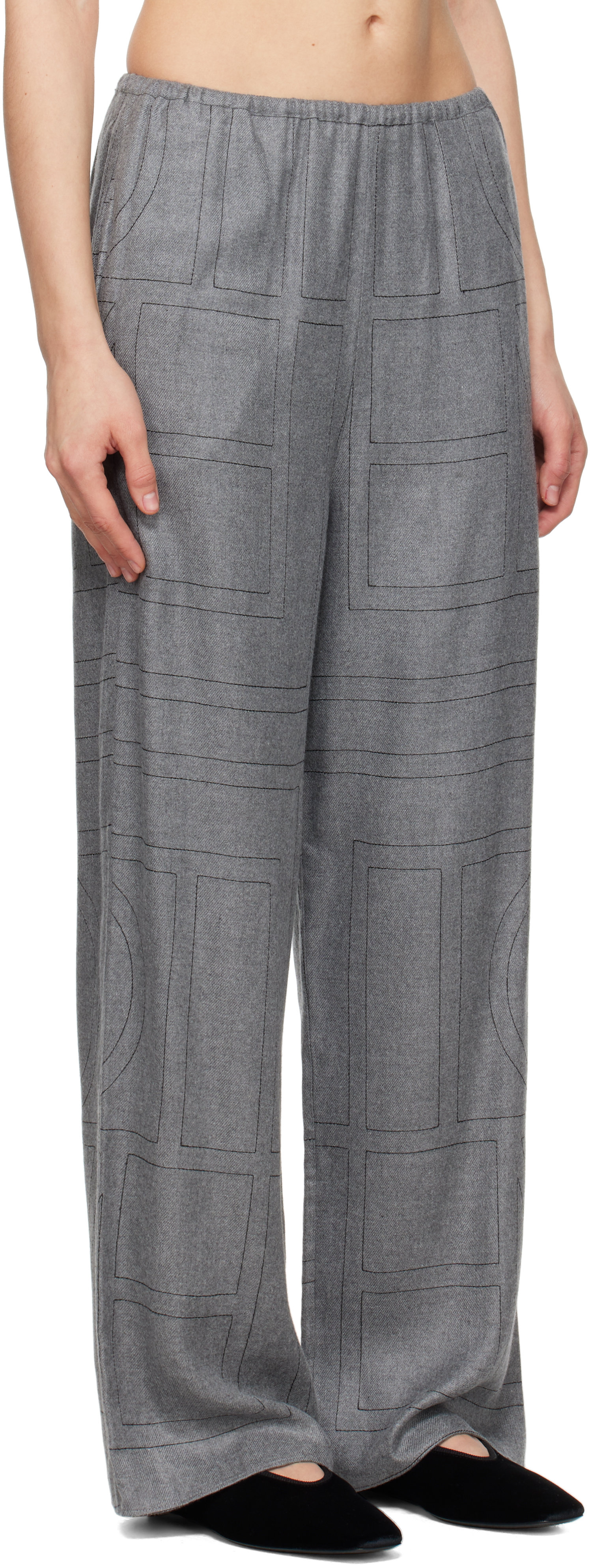 Totême Monogram Flannel Pj Bottoms In Smoke Melange 269