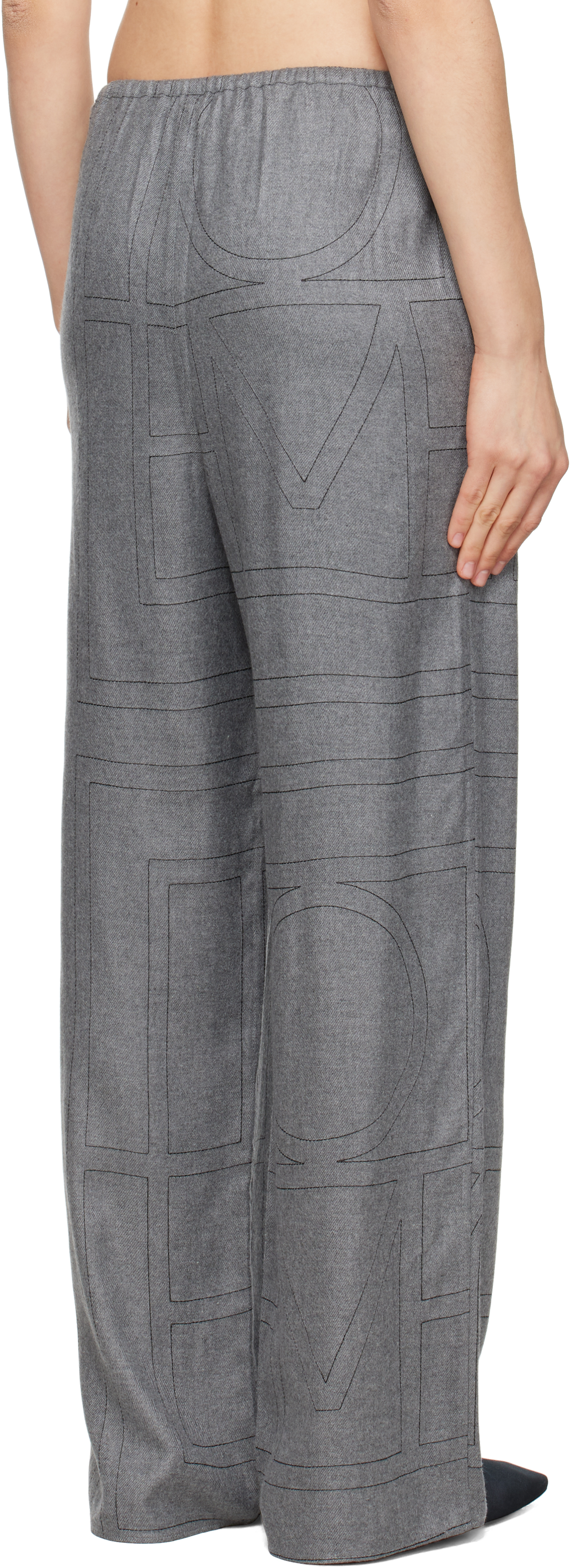 Totême Monogram Flannel Pj Bottoms In Smoke Melange 269