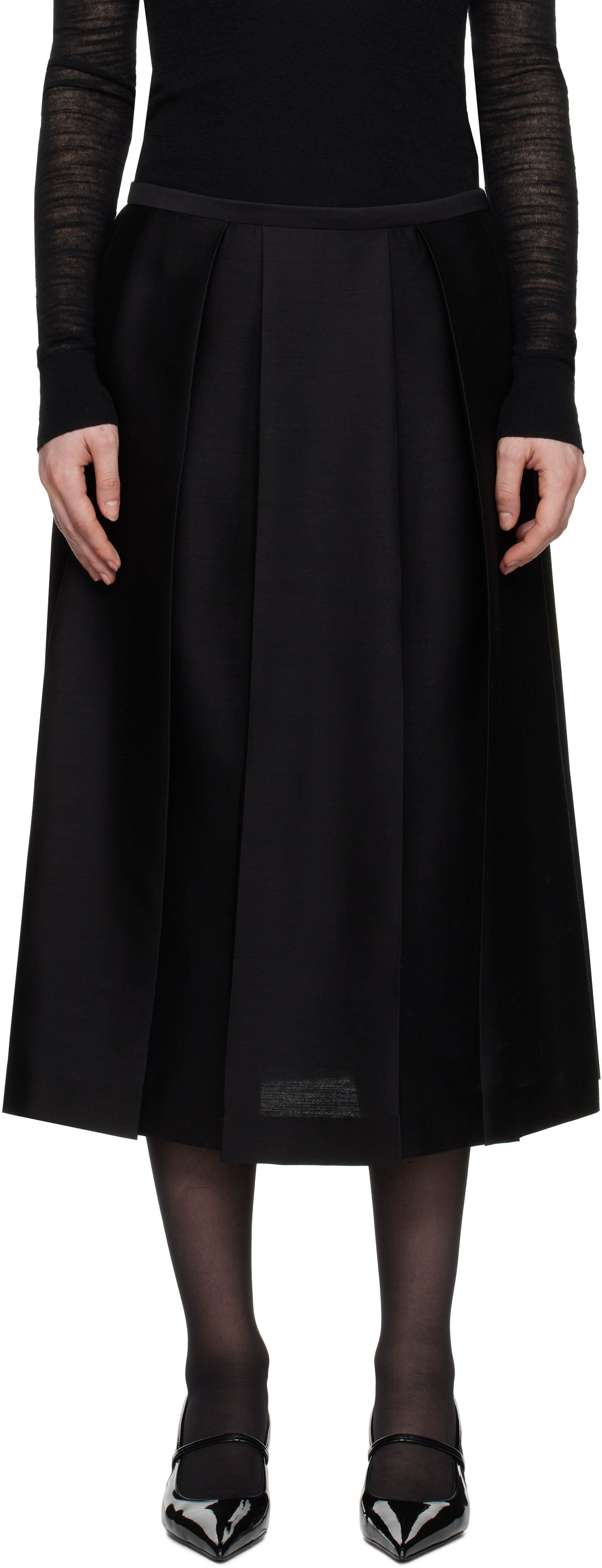 Black Twinflower Midi Skirt