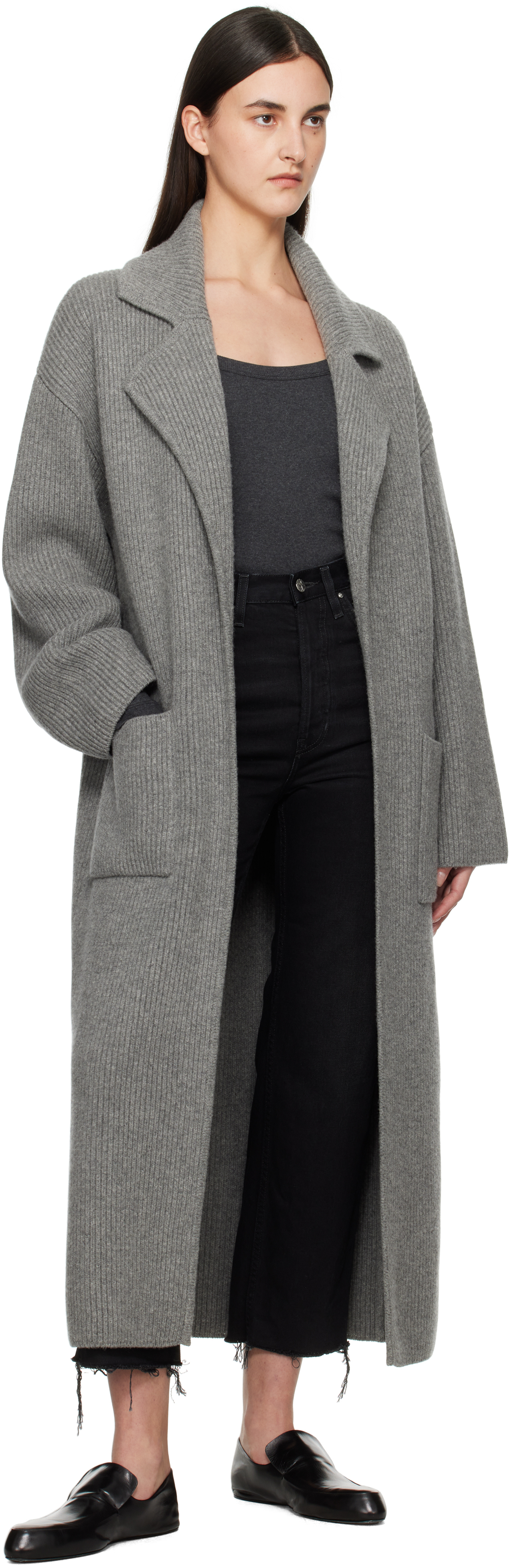 Shop Totême Gray Rib-knit Cardigan In Grey Melange 074