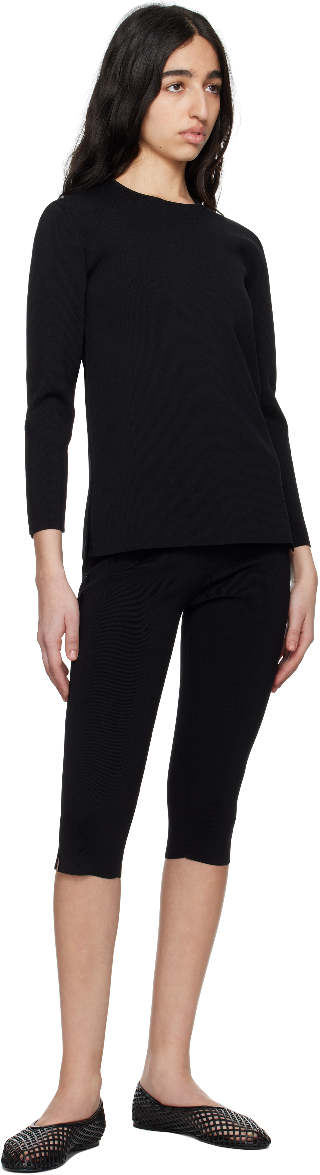 Totême Compact Knit Crewneck Sweater In Black 001