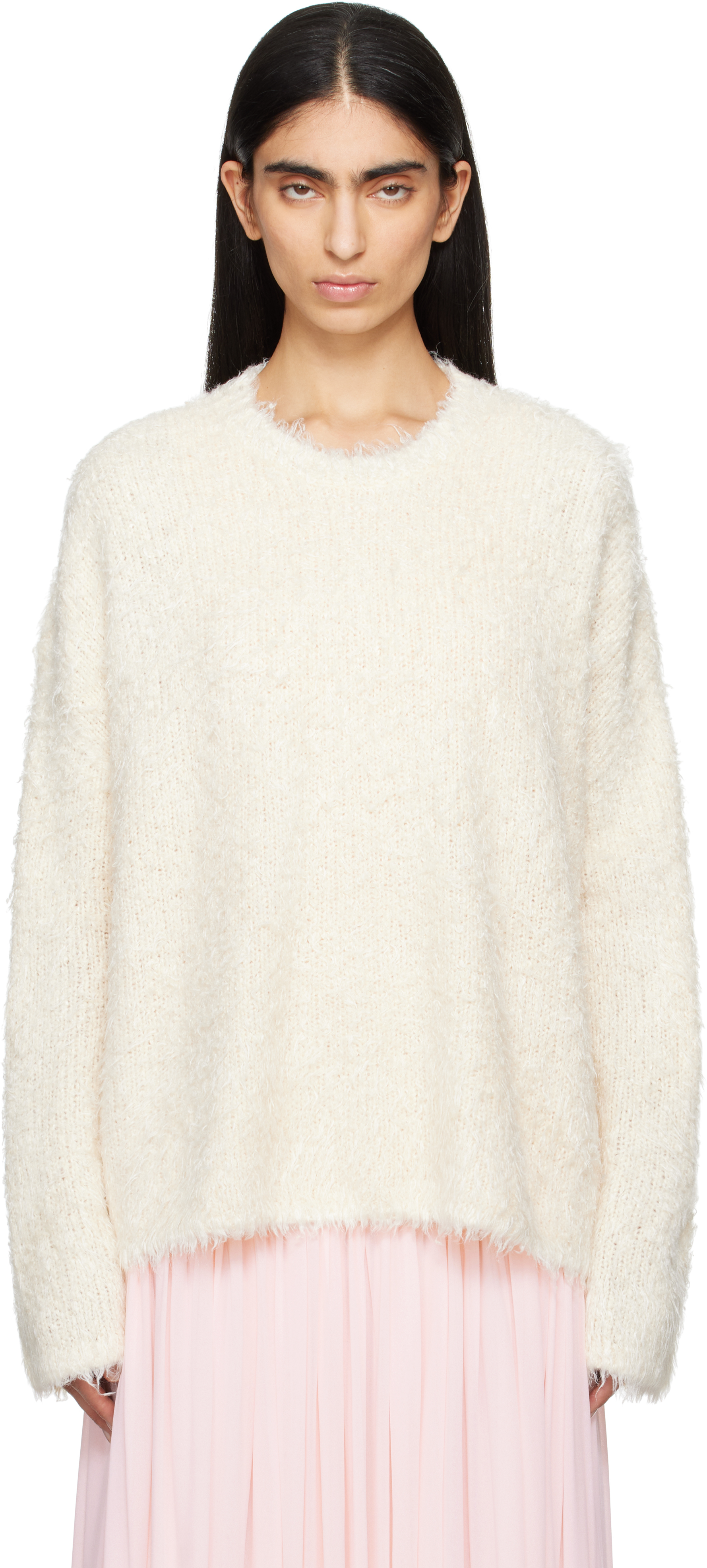 Totême Beige Boxy Silk Knit Sweater In Cream 055