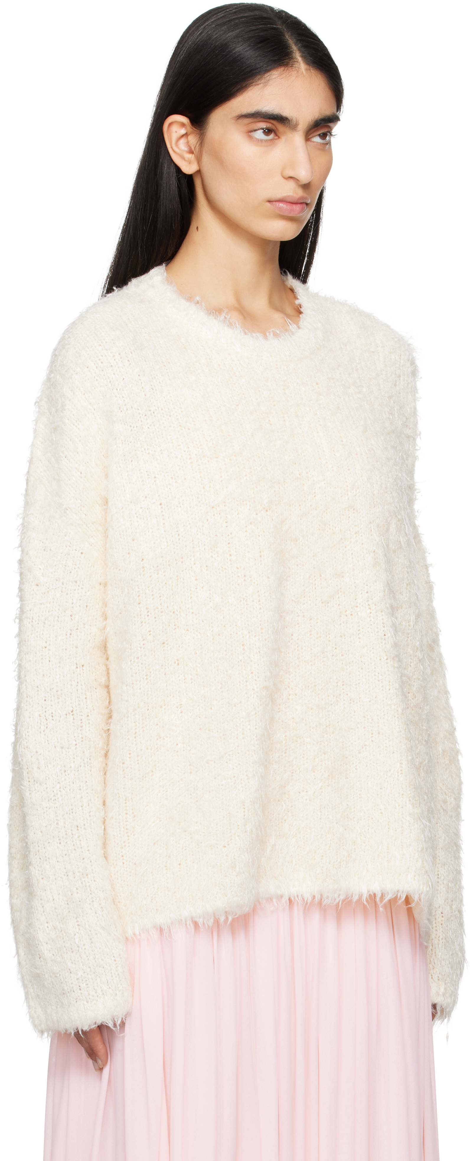 Totême Beige Boxy Silk Knit Sweater In Cream 055
