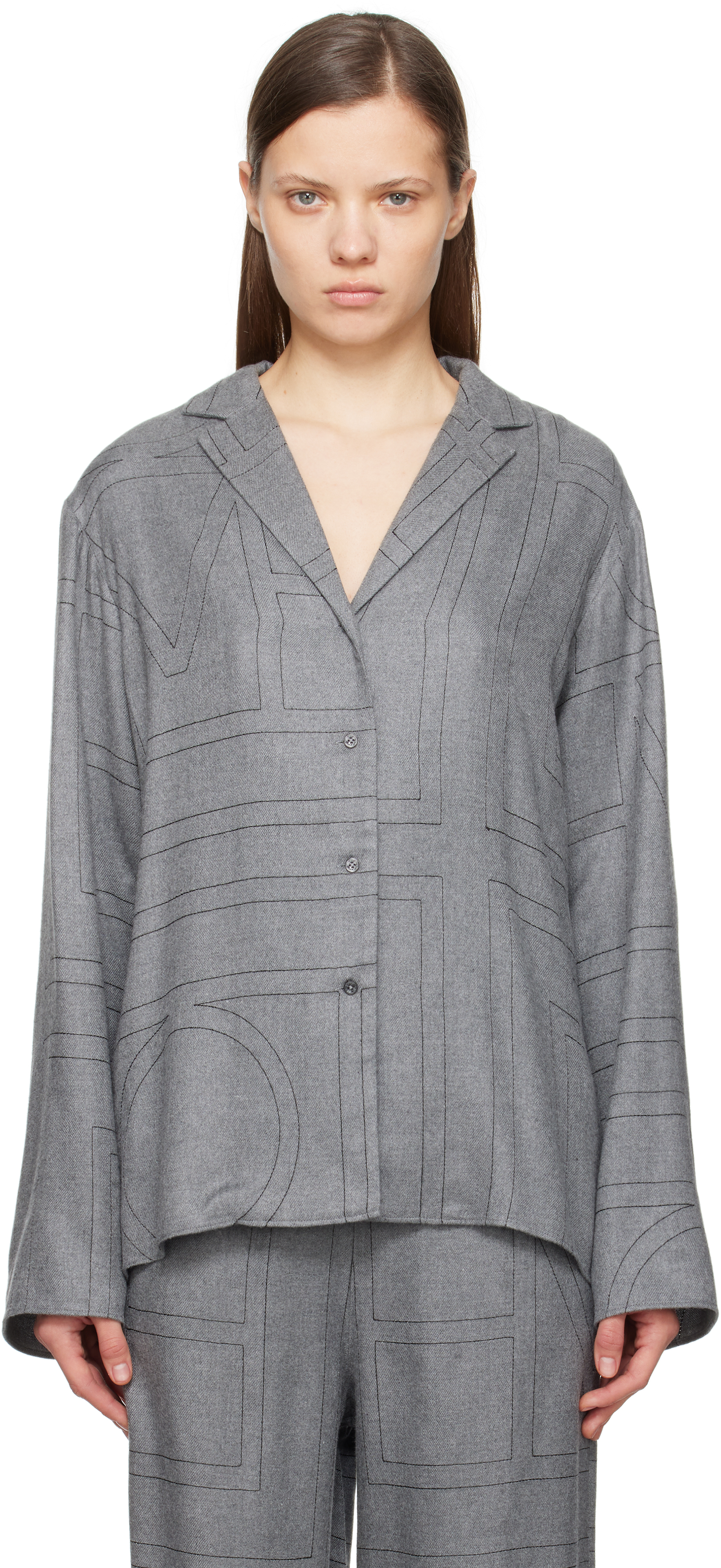 Gray Monogram Flannel PJ Shirt