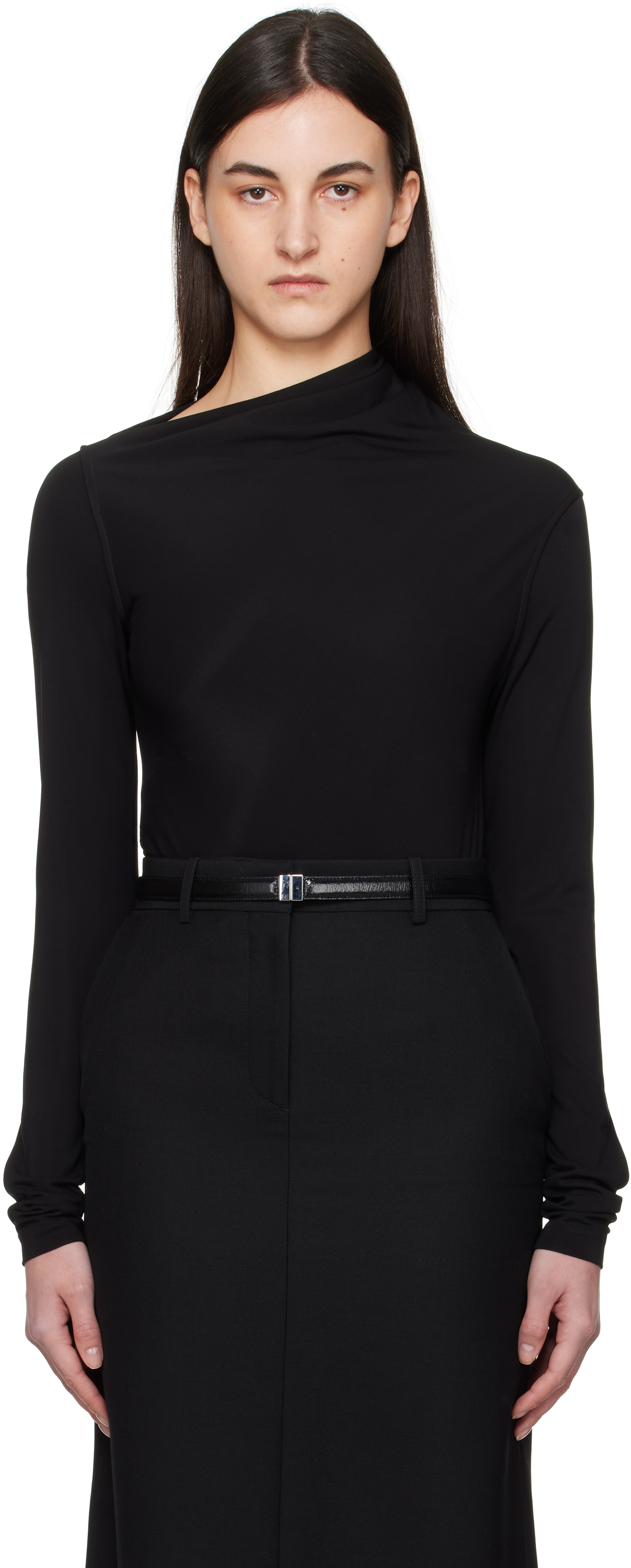 【関税込み】TOTEME ブラック ドレープ ジャージ Tシャツ TOTEME: ブラック ドレープ ジャージ Tシャツ | SSENSE 日本