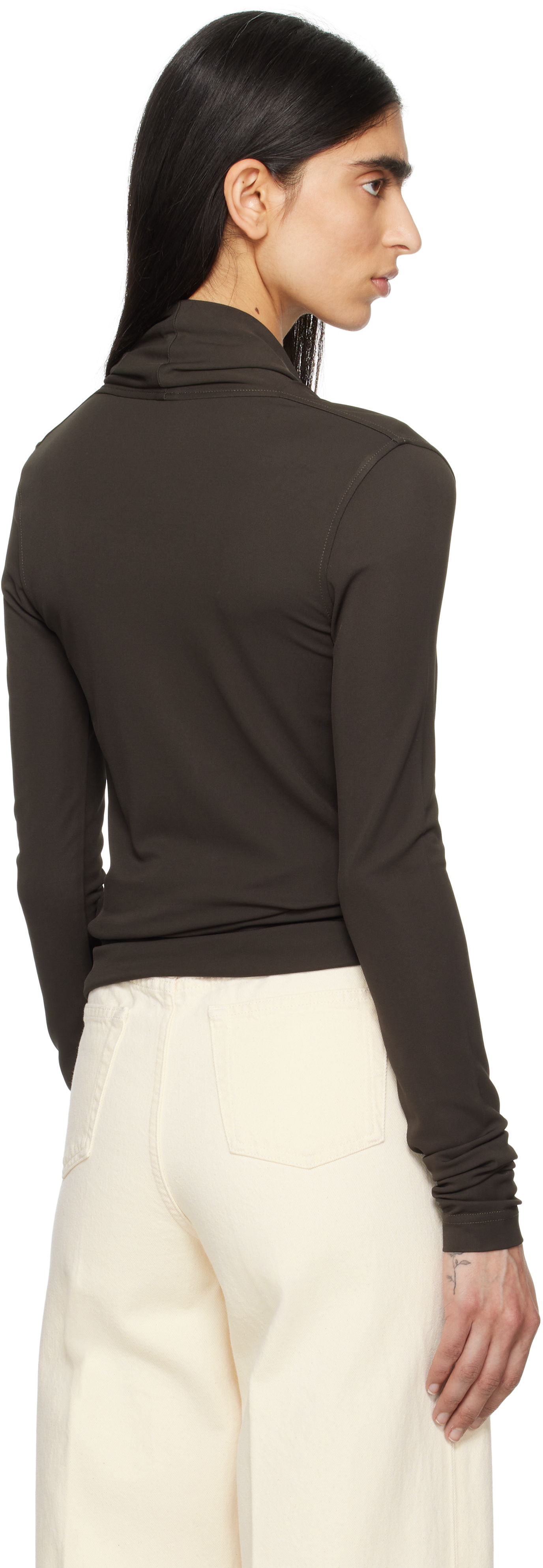 Totême Toteme Women Black Fluid Jersey Overlapped Top In Pepper 273