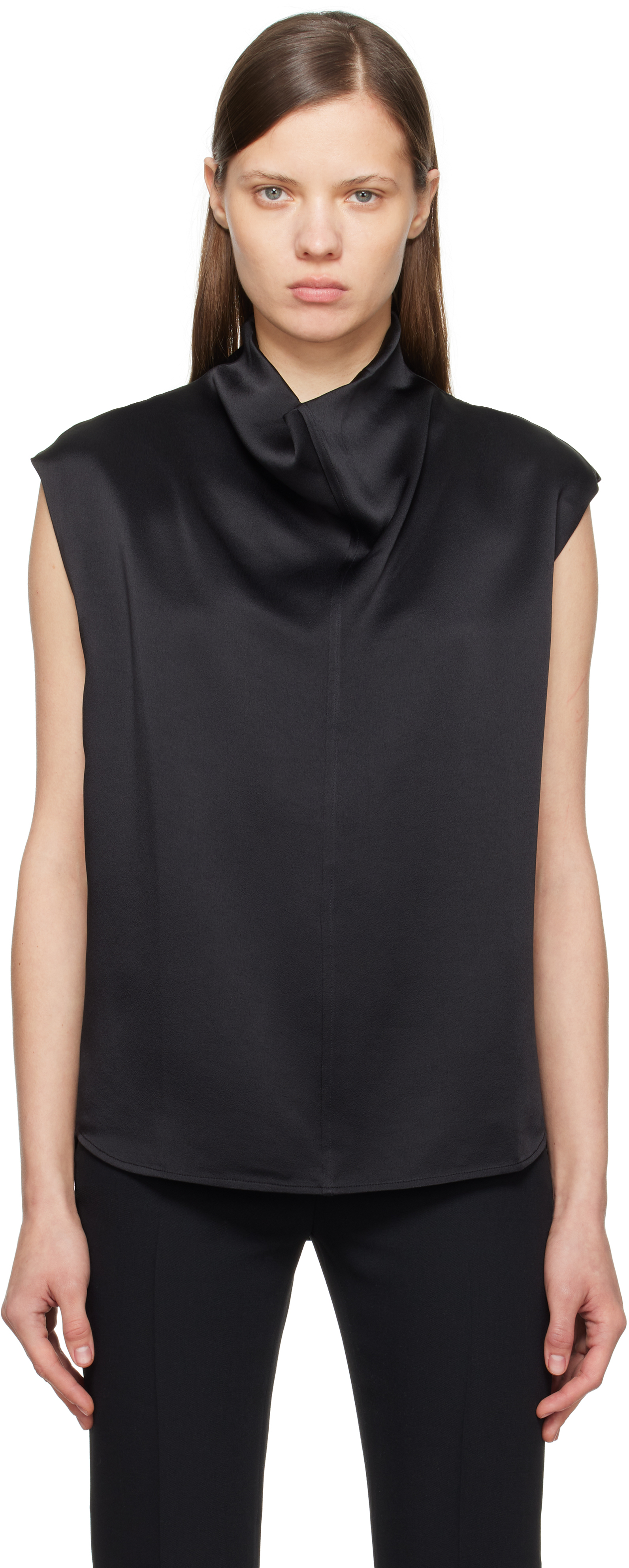 Off-White Sleeveless Funnel Neck Blouse