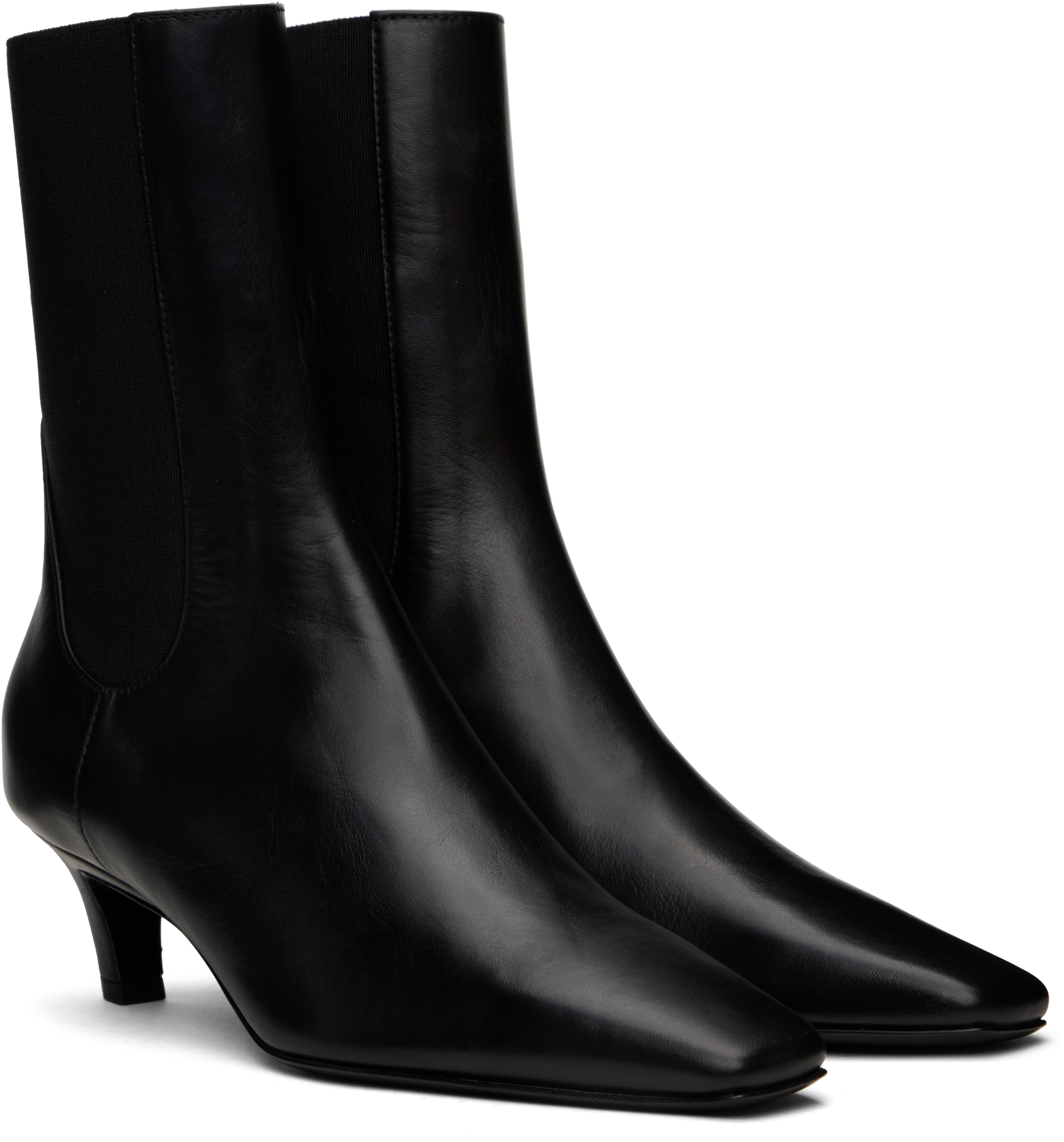 Shop Totême Black Leather Mid-heel Boots In Black 200